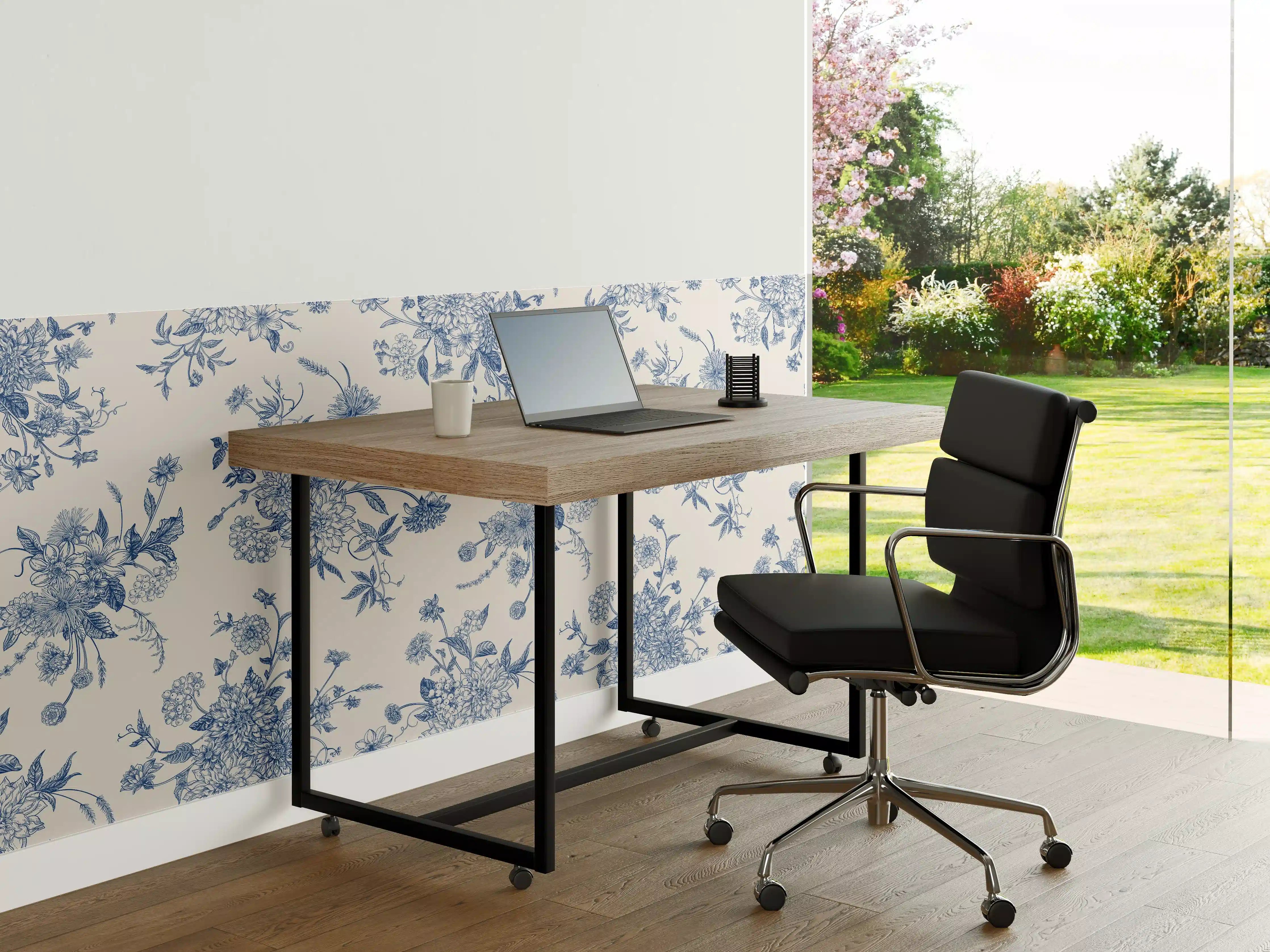 Büro Wandgestaltung - Vintage-Blumenmuster Blau-Weiß