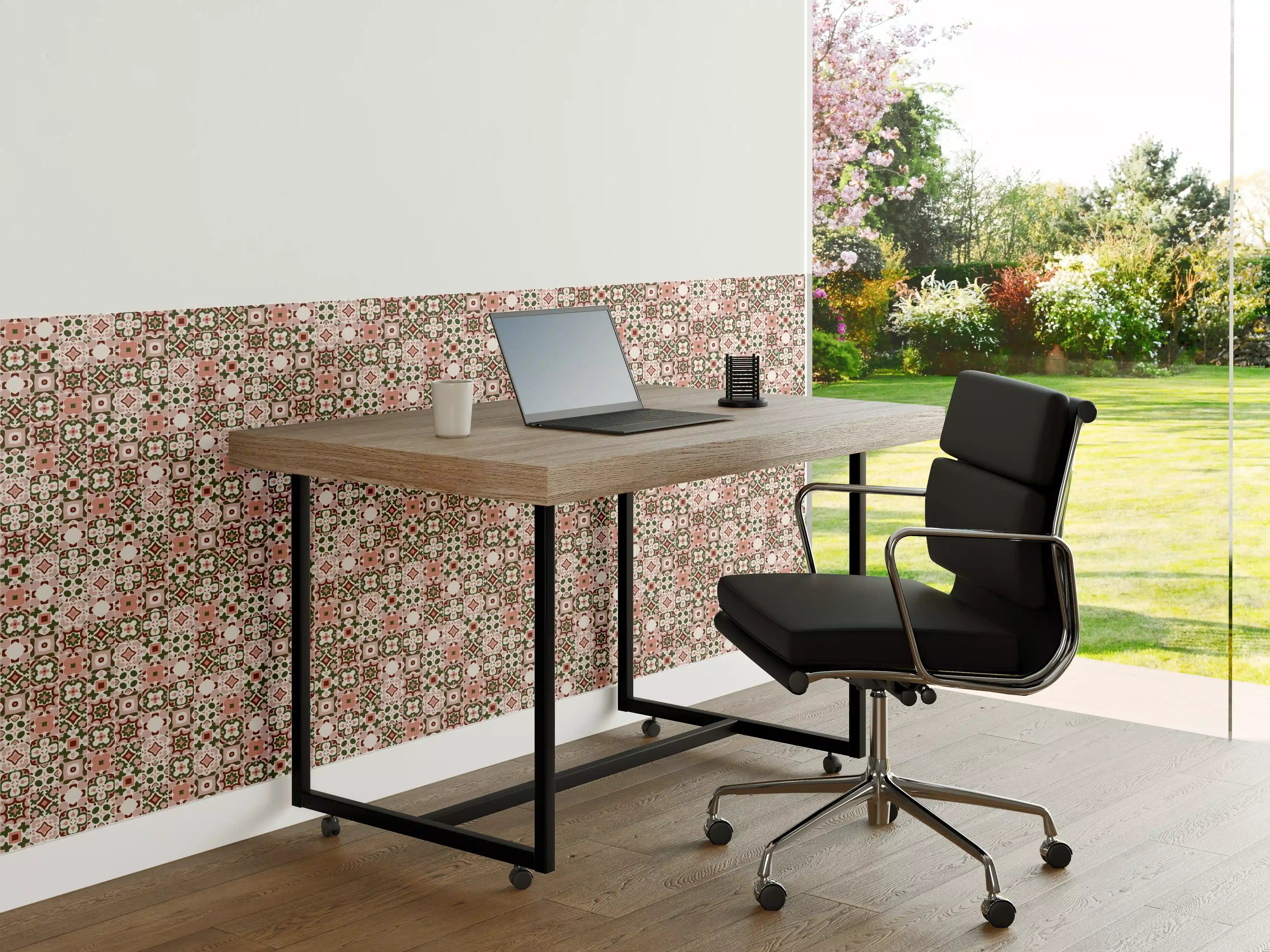 Büro Wandgestaltung - Vintage Blumenmuster Stoff