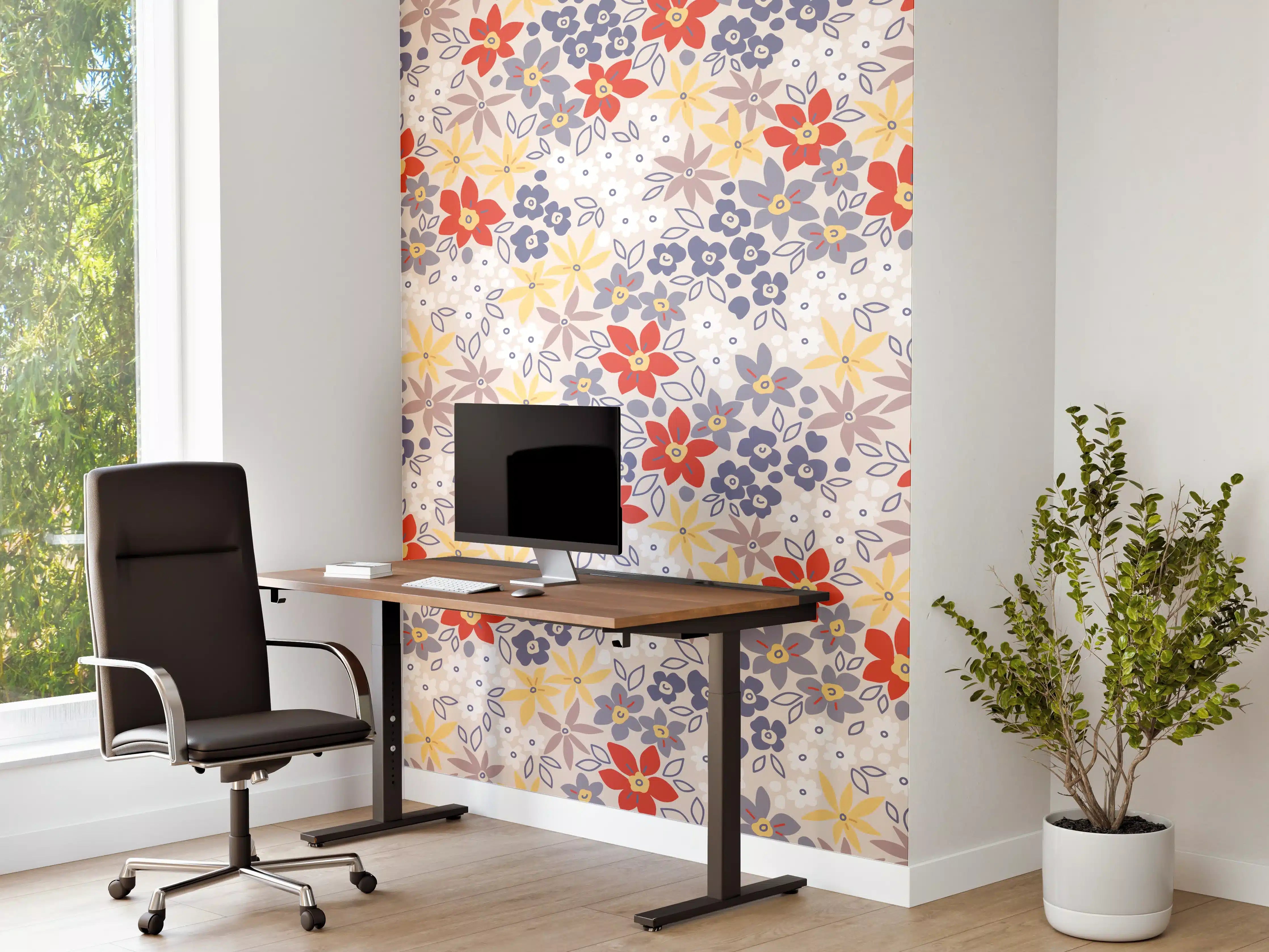 Büro Wandgestaltung - Vintage Ditsy Blumenmuster Beige