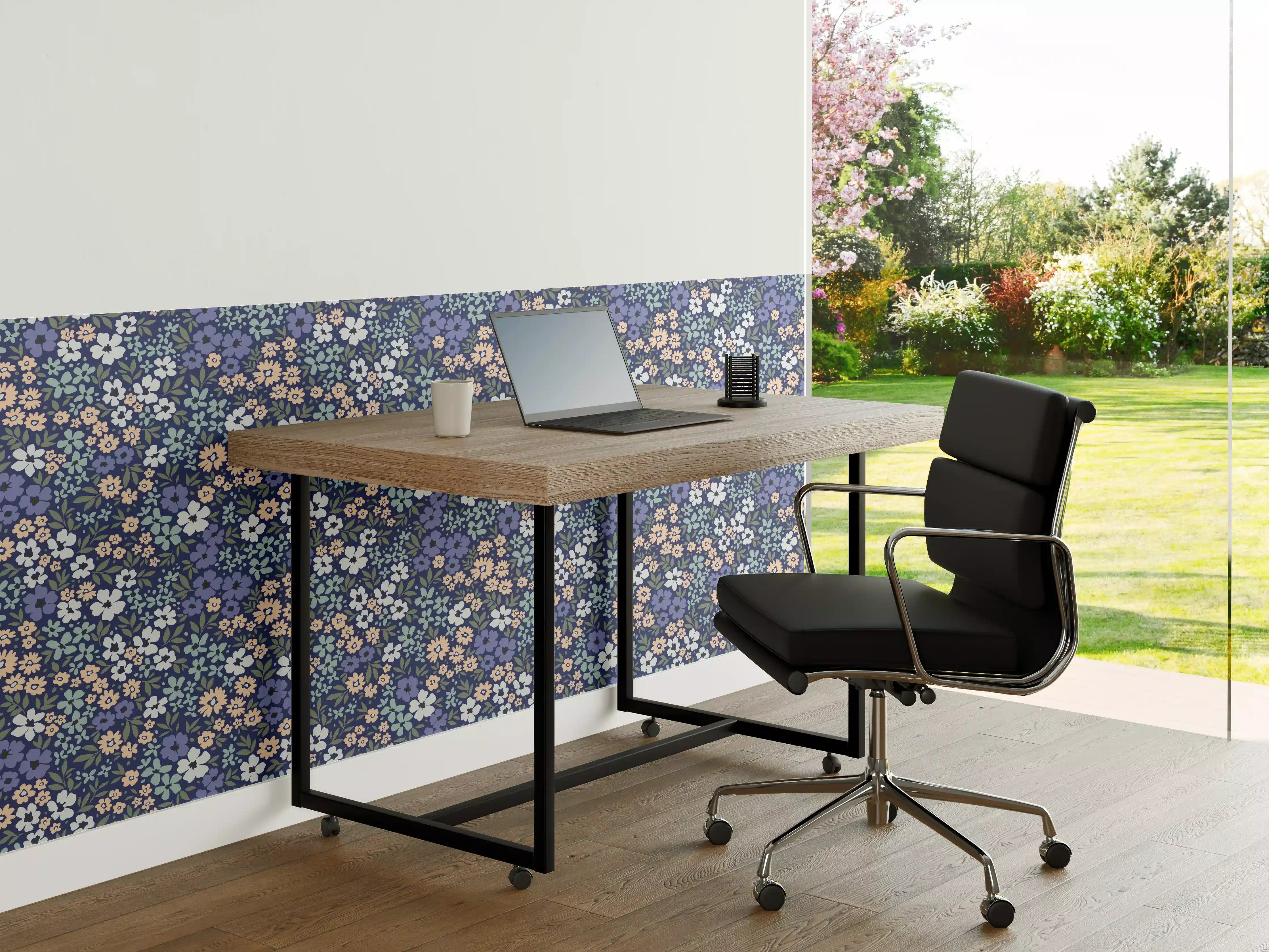 Büro Wandgestaltung - Vintage Ditsy Blumenmuster Blau