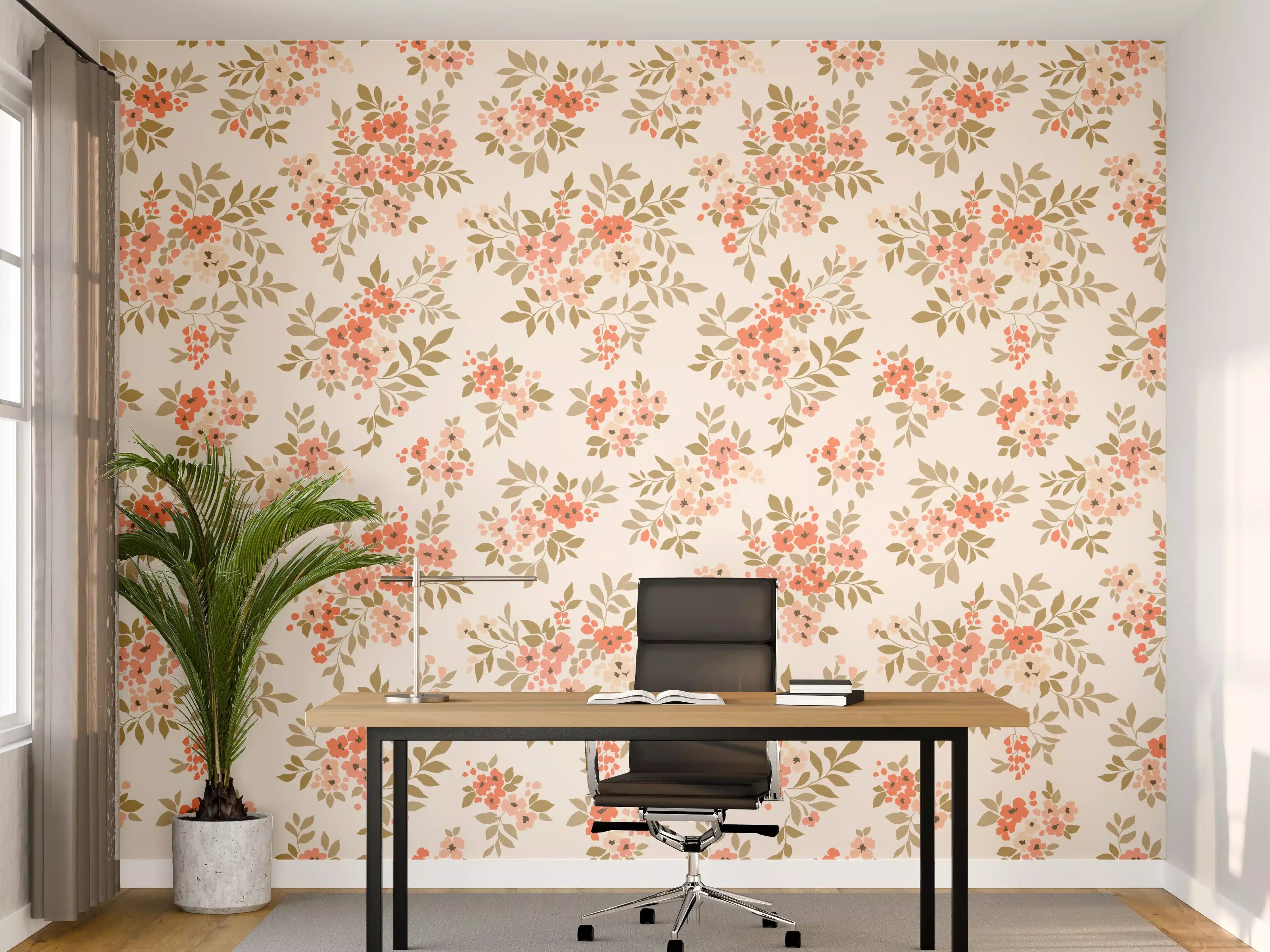 Büro Wandgestaltung - Vintage Ditsy Blumenmuster Rosa Beige