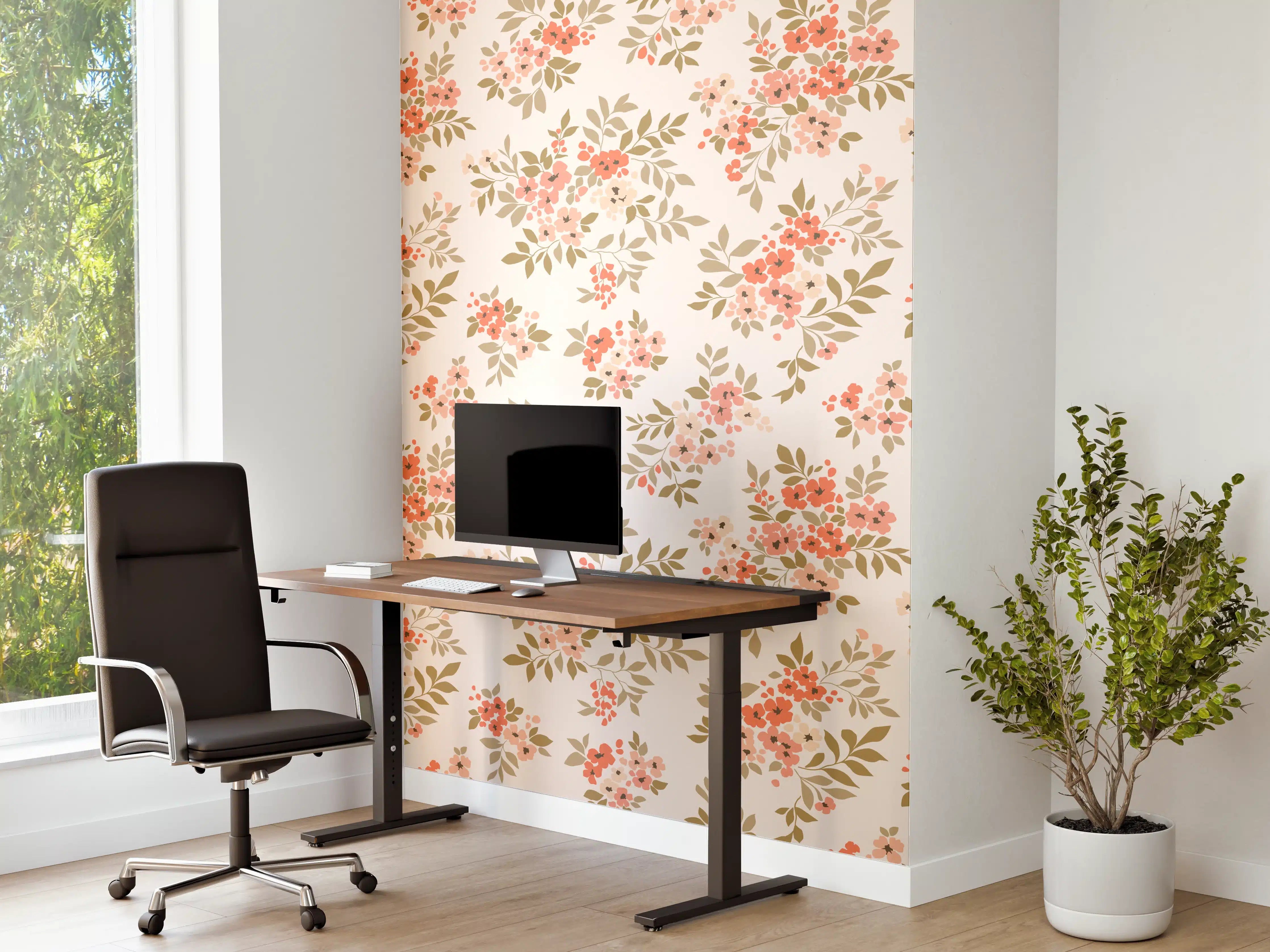 Büro Wandgestaltung - Vintage Ditsy Blumenmuster Rosa Beige