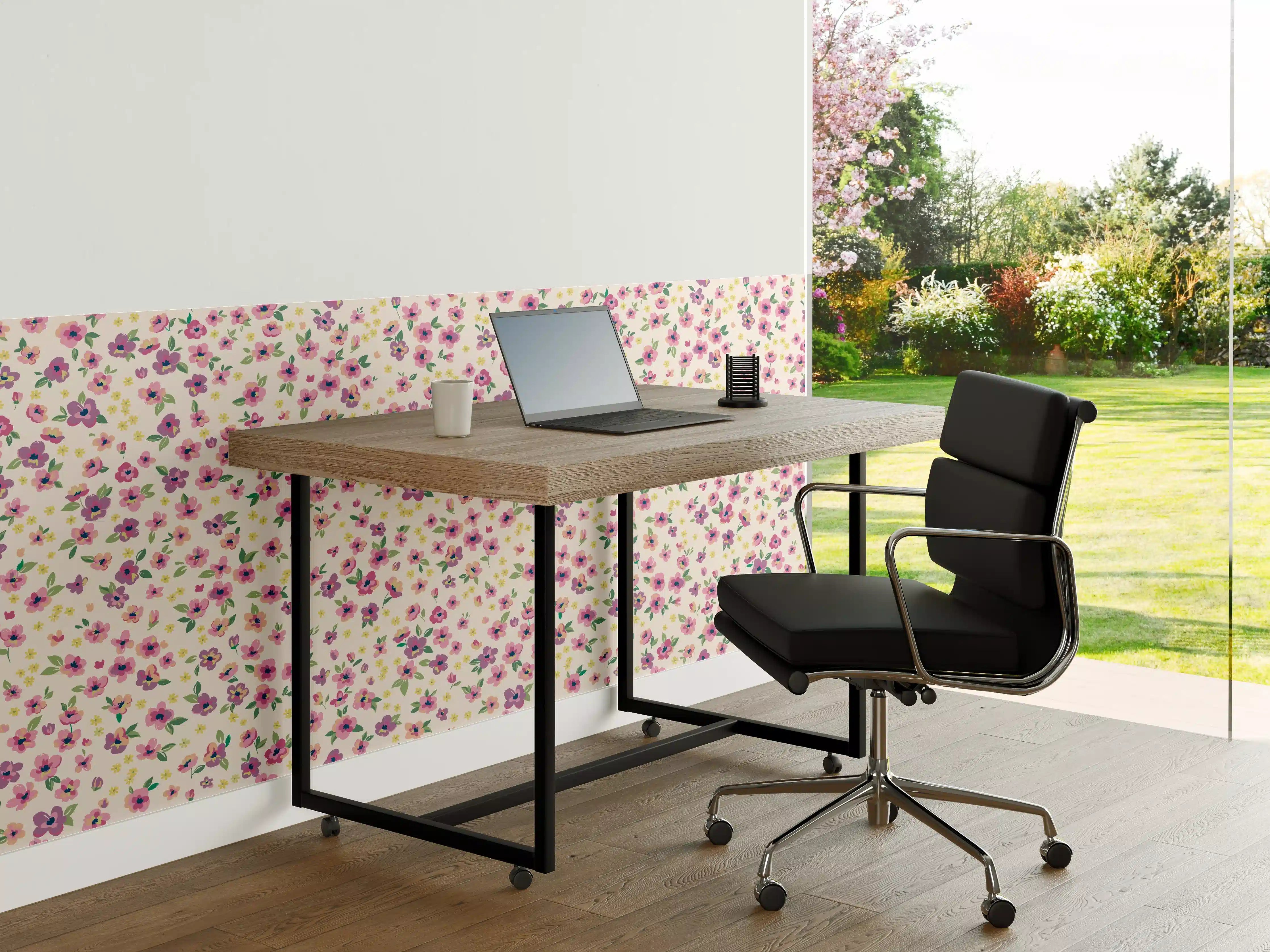 Büro Wandgestaltung - Vintage Ditsy Blumenmuster Rosa