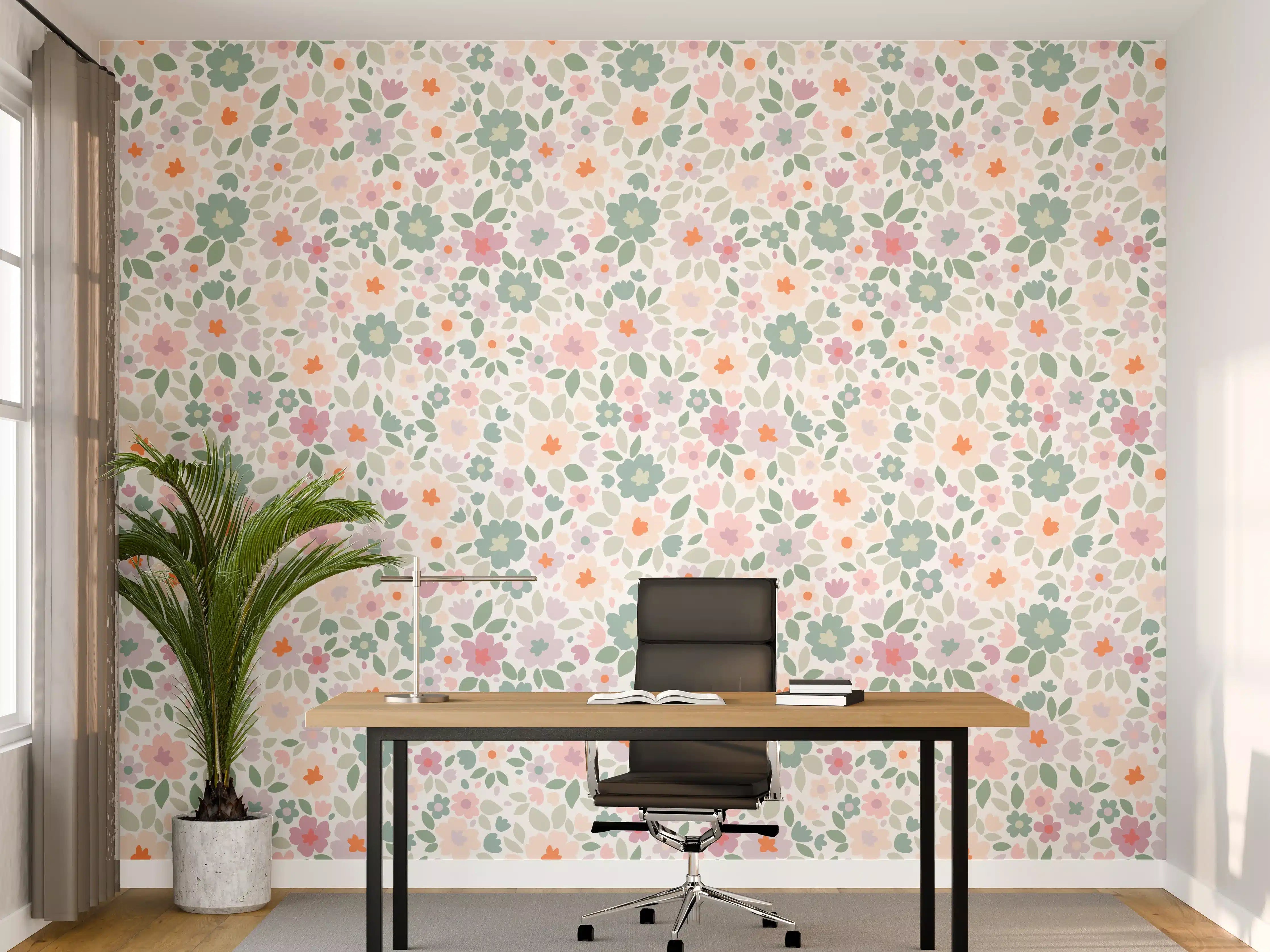 Büro Wandgestaltung - Vintage Ditsy Pattern in Rosa