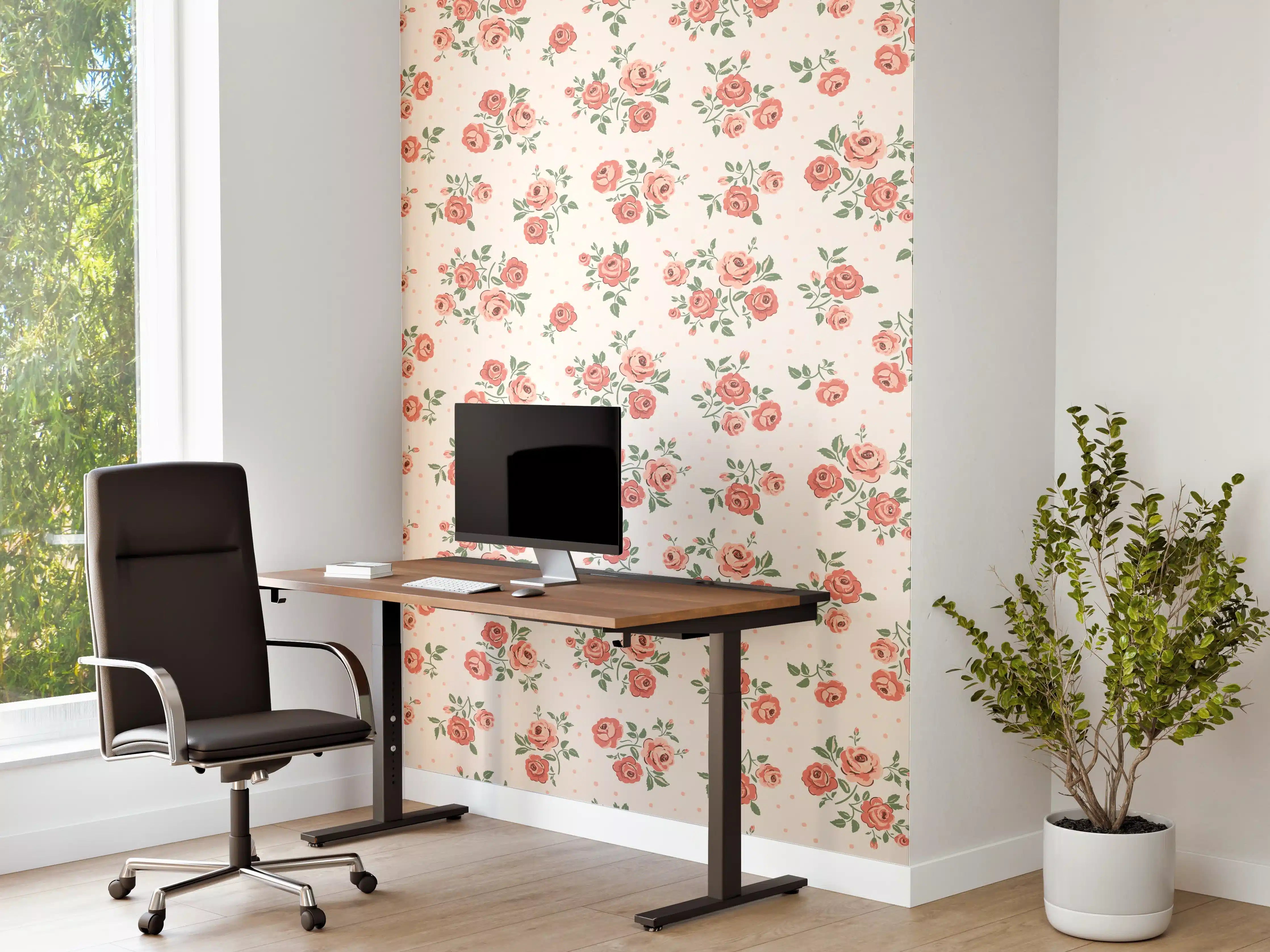 Büro Wandgestaltung - Vintage Ditsy Rosenmuster Rosa-Beige