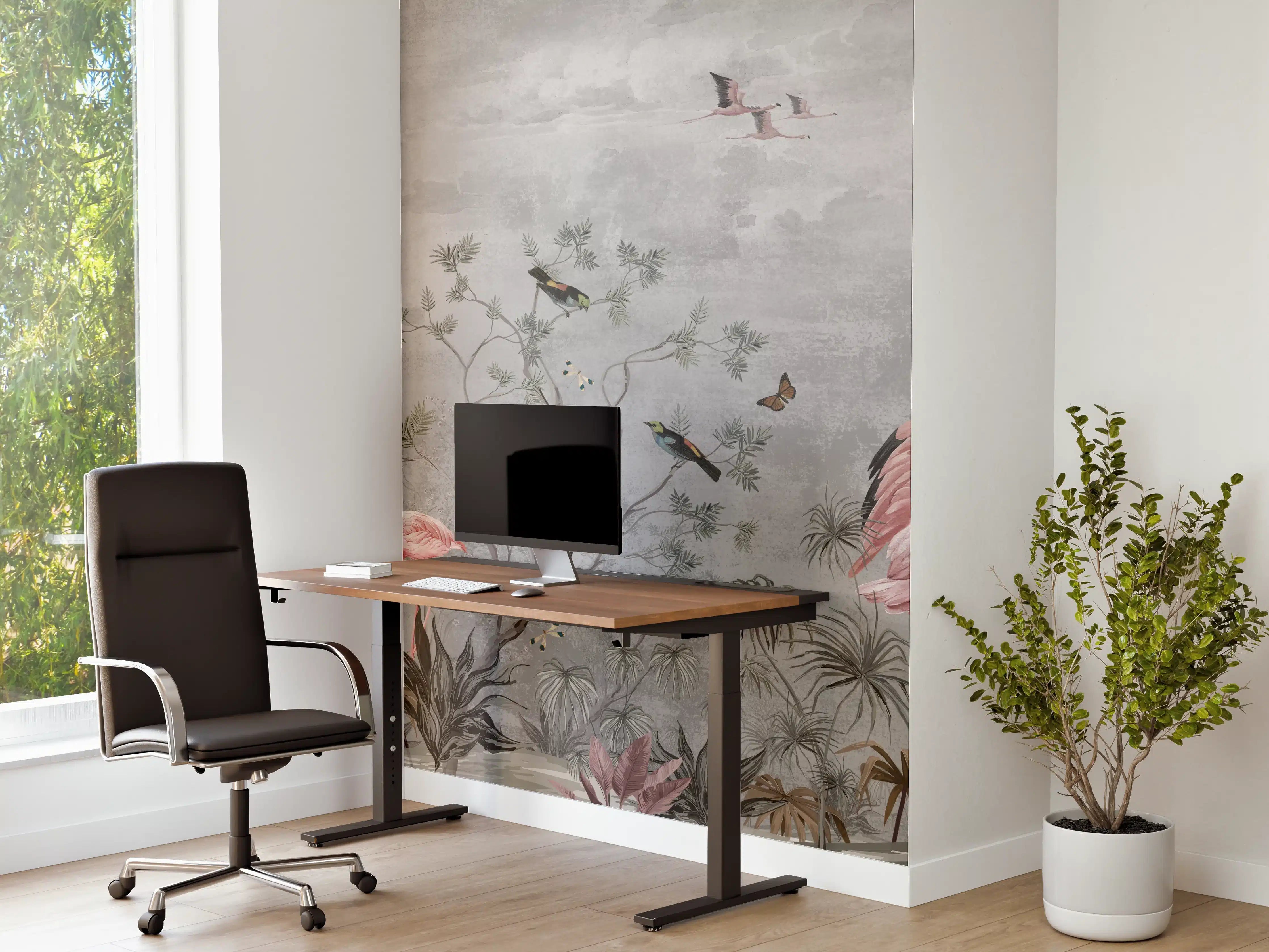 Büro Wandgestaltung - Vintage Dschungel Flamingo Tapete