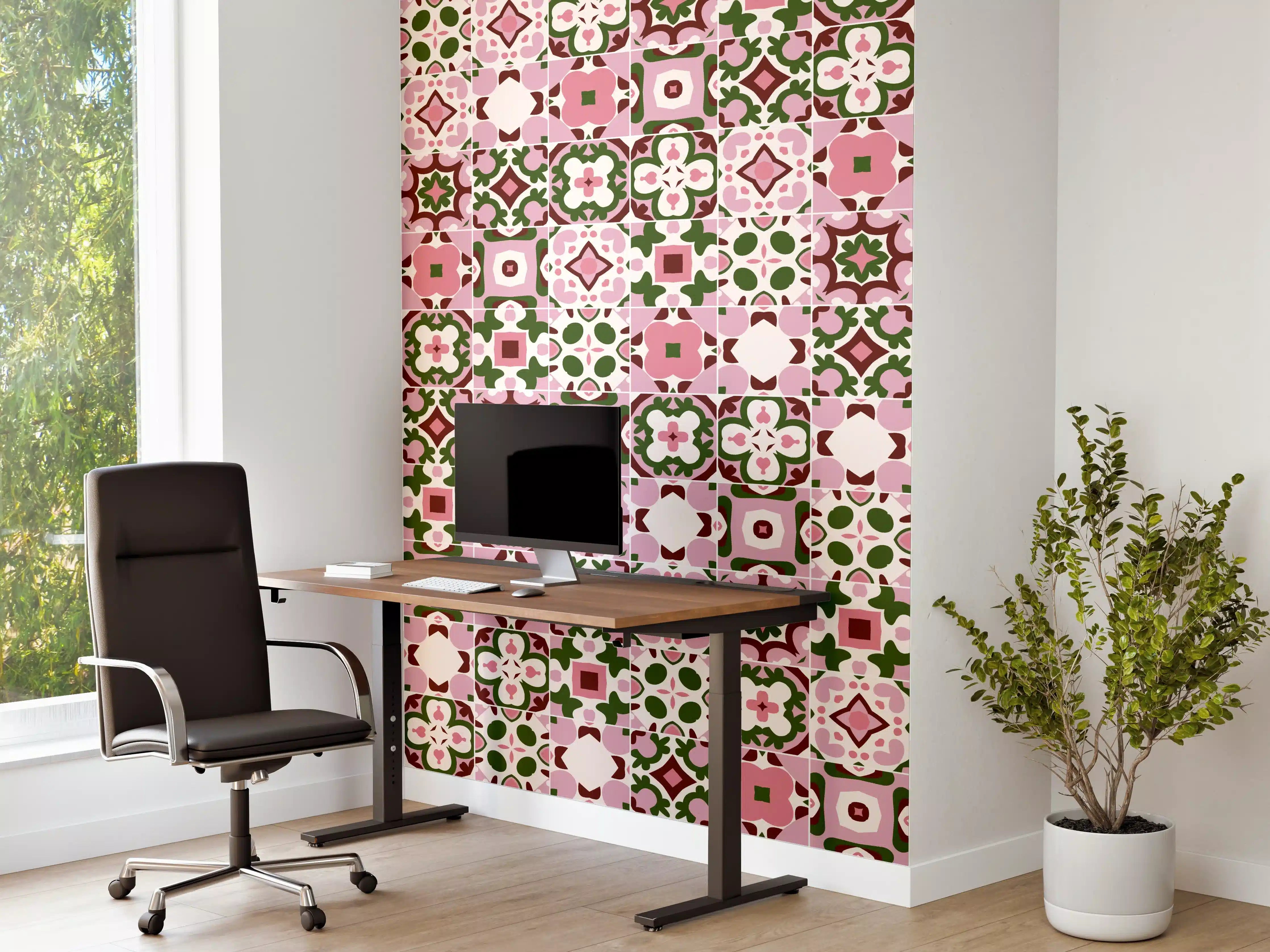 Büro Wandgestaltung - Vintage-Muster in Rosa und Grün