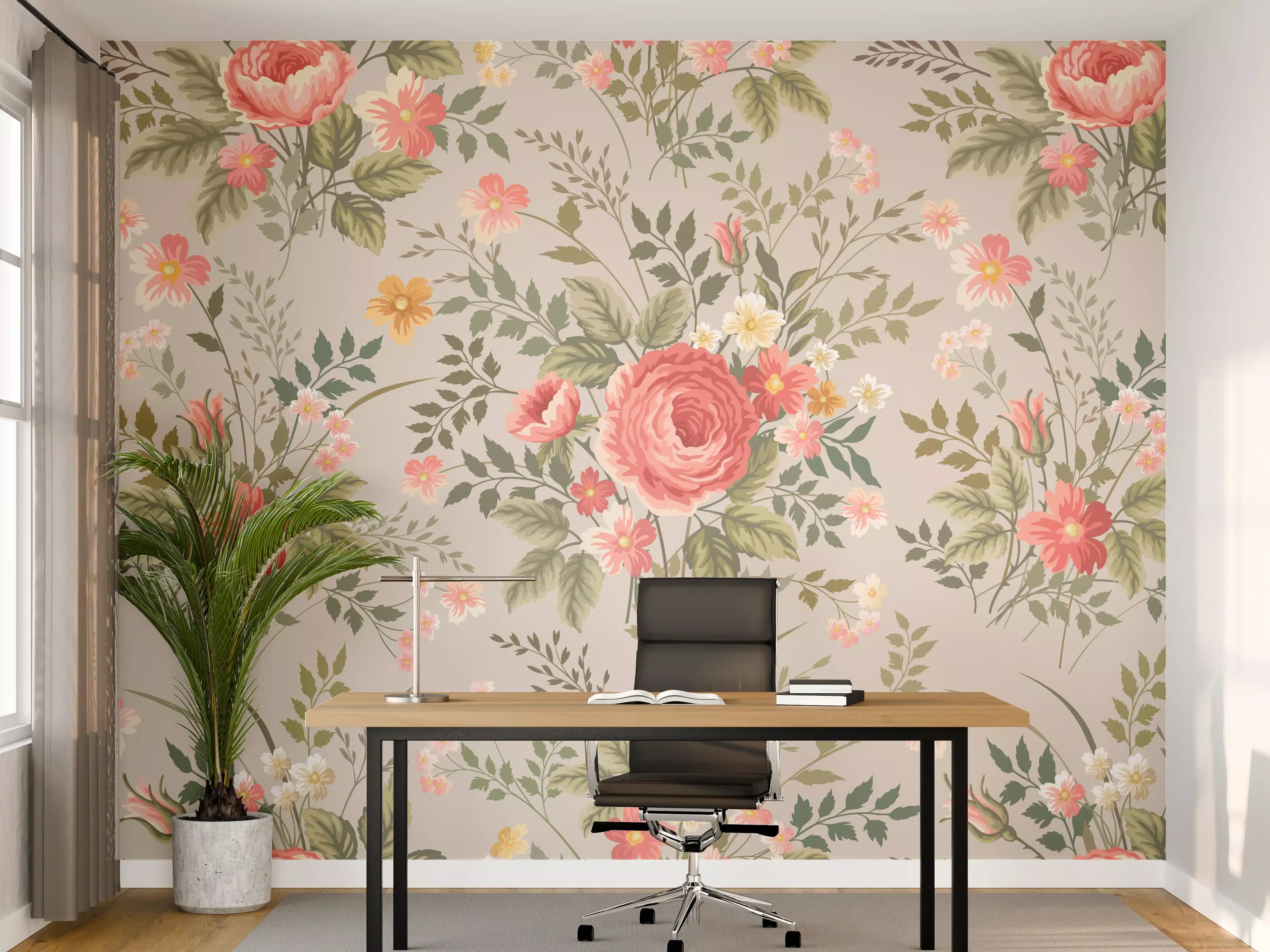 Büro Wandgestaltung - Vintage Pfirsich-Blumenmuster