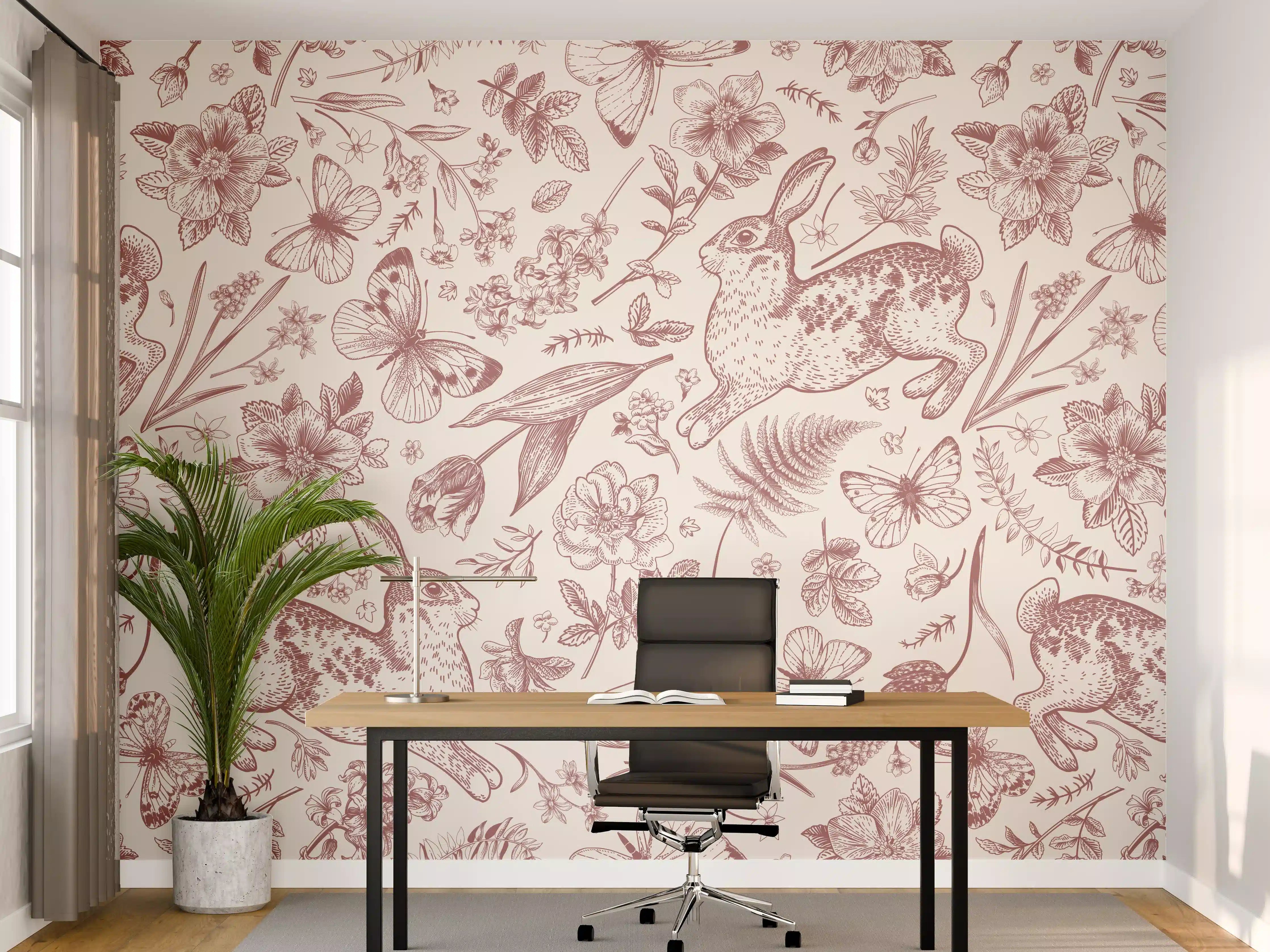 Büro Wandgestaltung - Vintage Rosa Blumenmuster