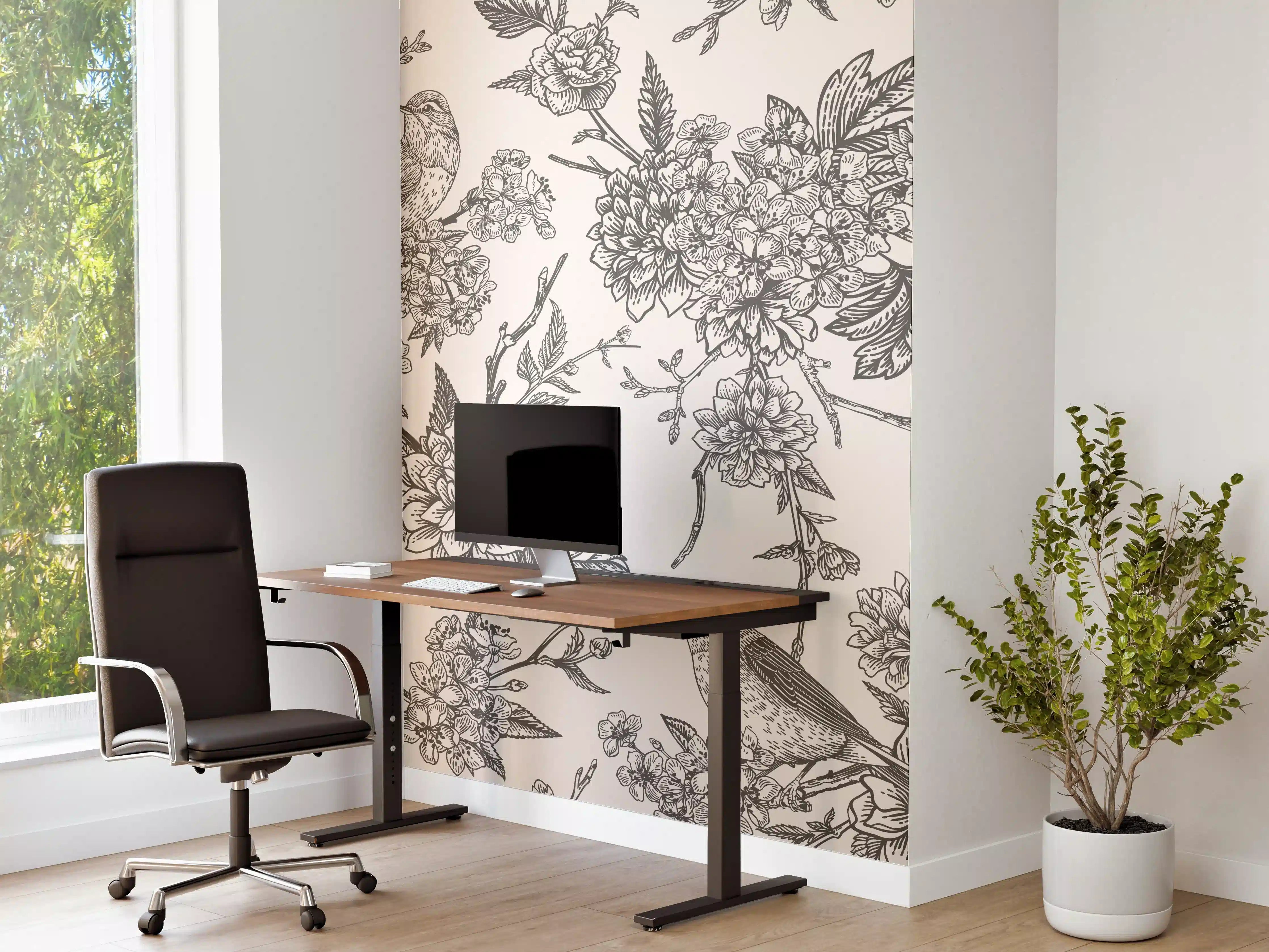 Büro Wandgestaltung - Vintage Schwarzweiß Blumenmuster