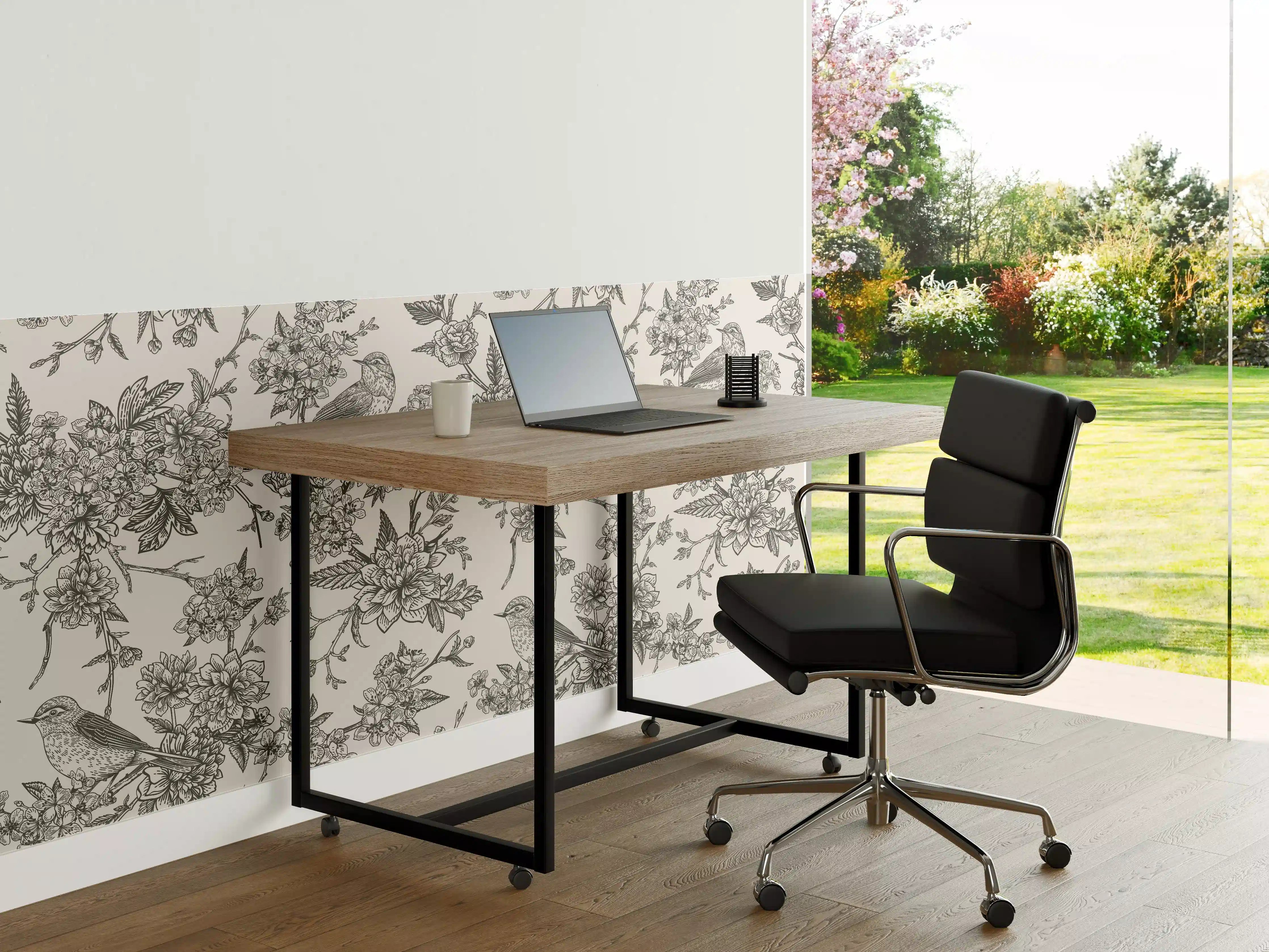 Büro Wandgestaltung - Vintage Schwarzweiß Blumenmuster