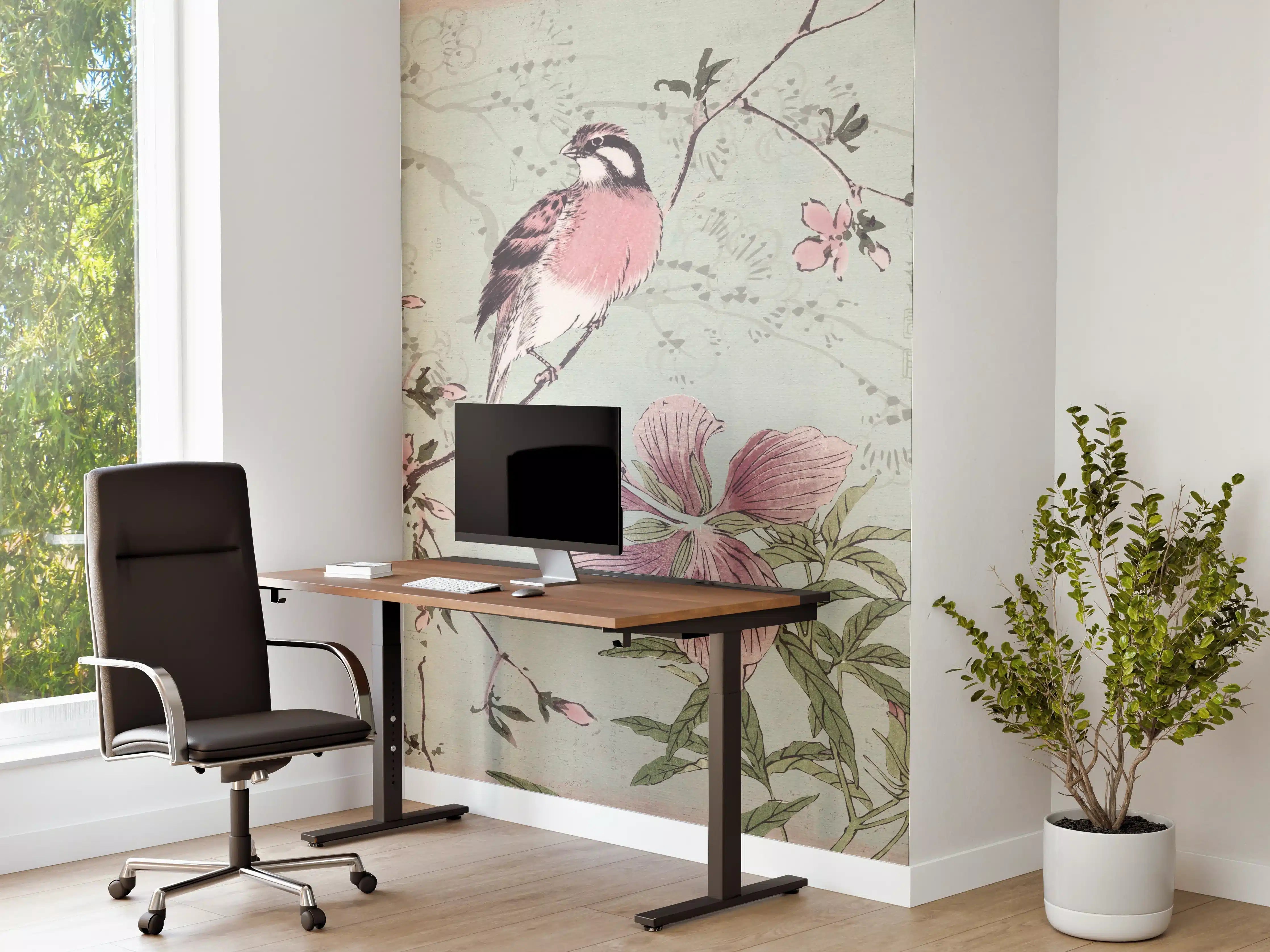 Büro Wandgestaltung - Vogel Zeichnung - Floral