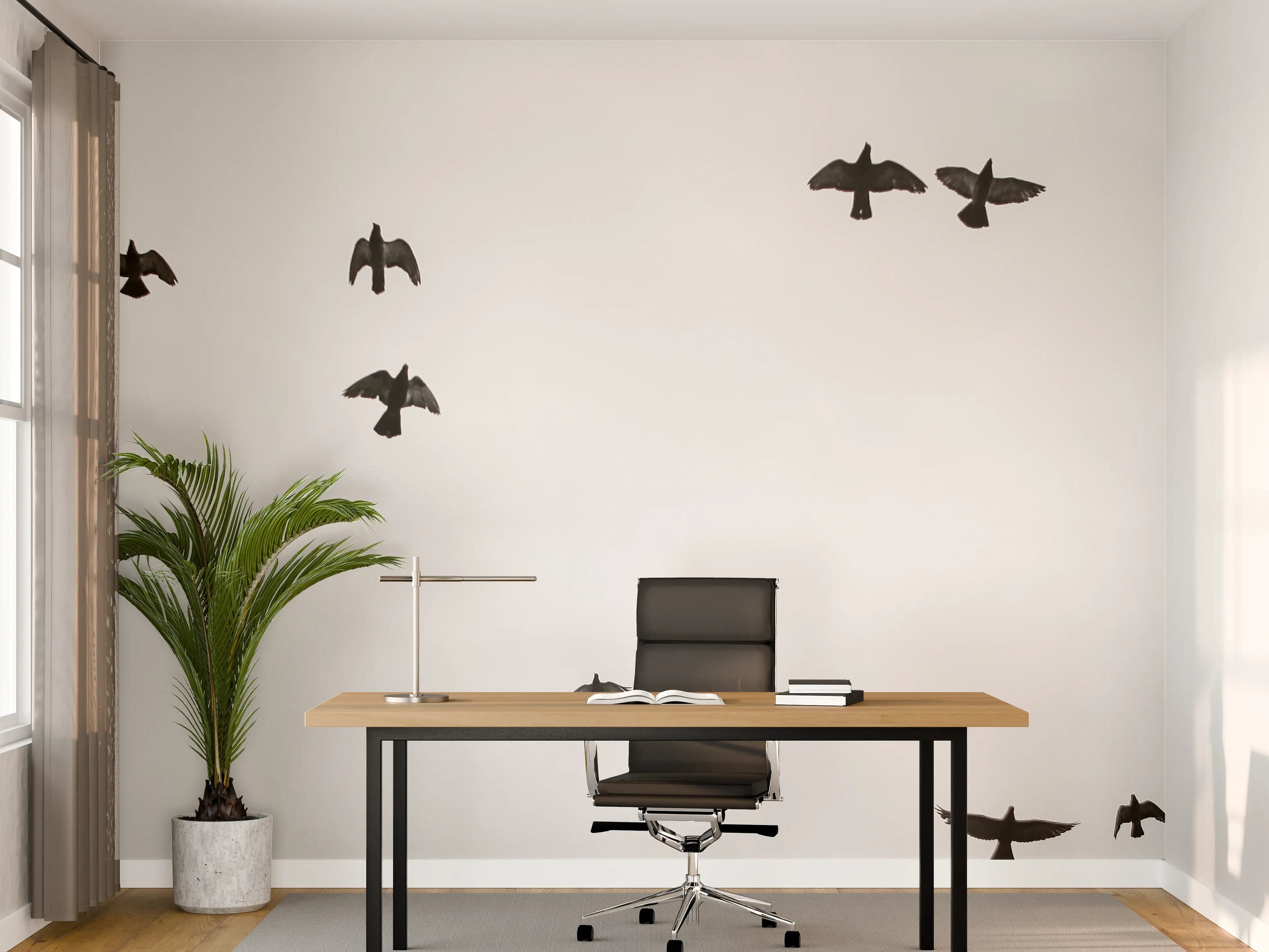 Büro Wandgestaltung - Vogelschwarm - schwarz-weiß