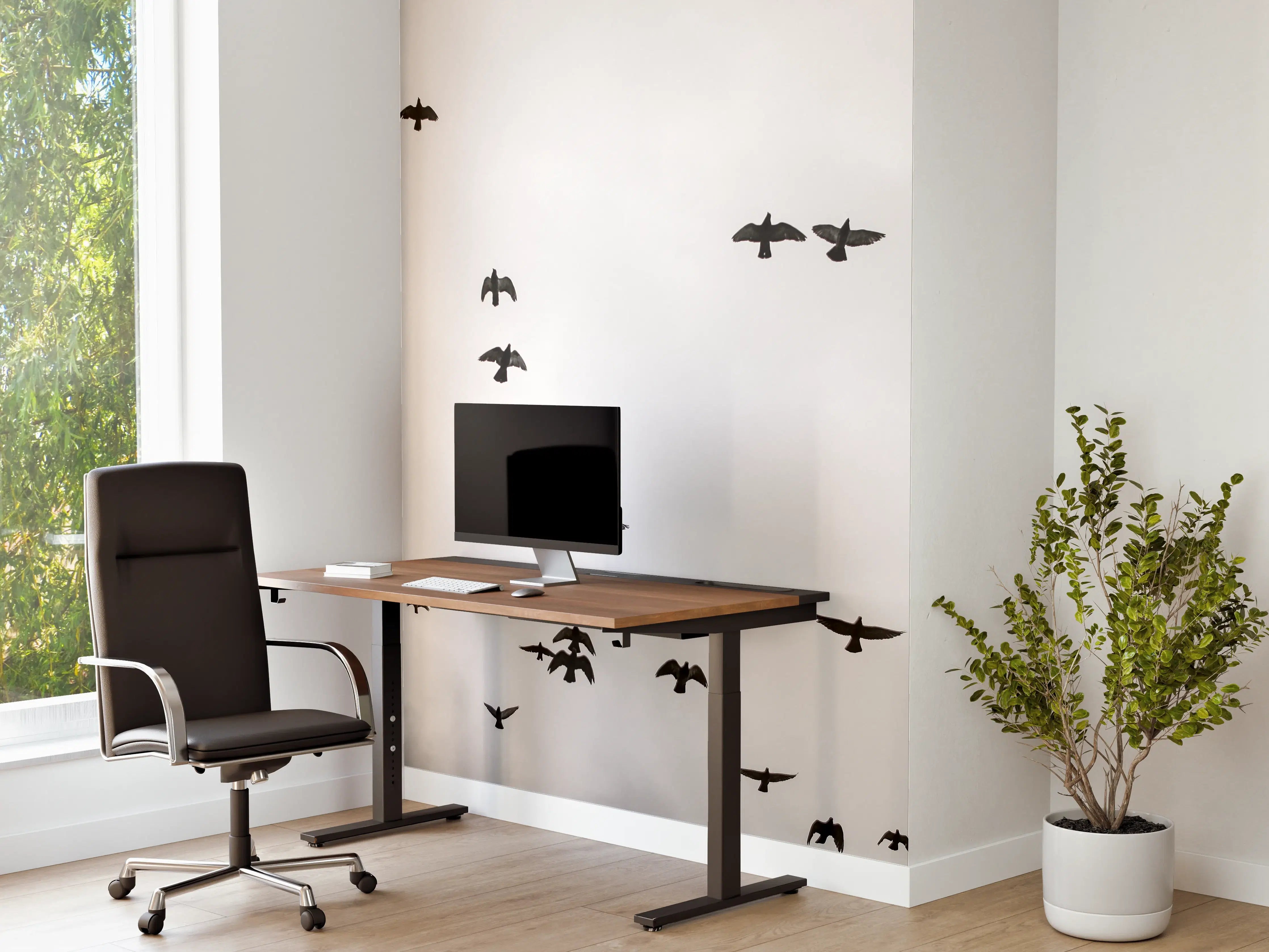 Büro Wandgestaltung - Vogelschwarm - schwarz-weiß