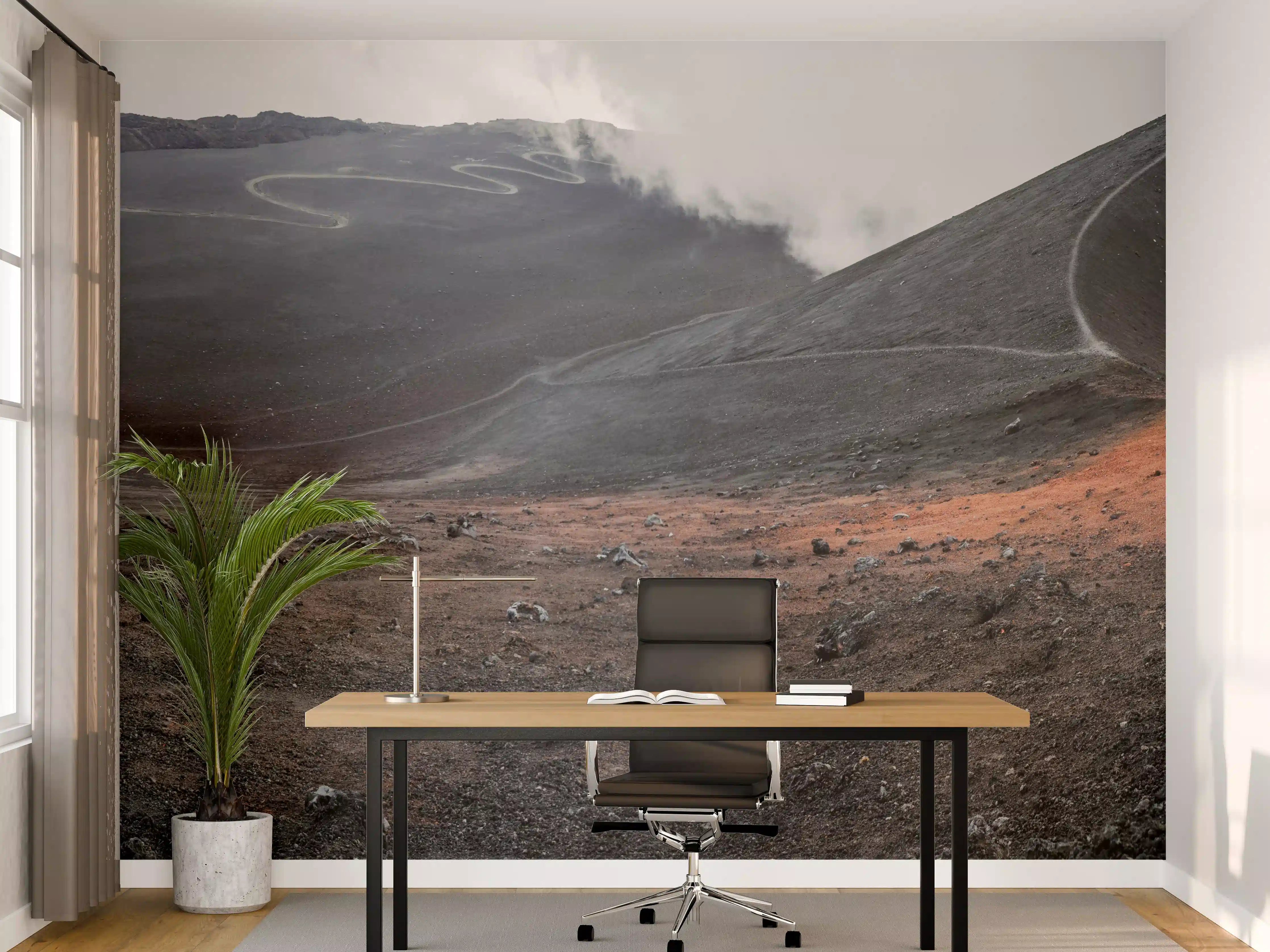 Büro Wandgestaltung - Vulkankrater Schwarz-Grau-Orange Panorama