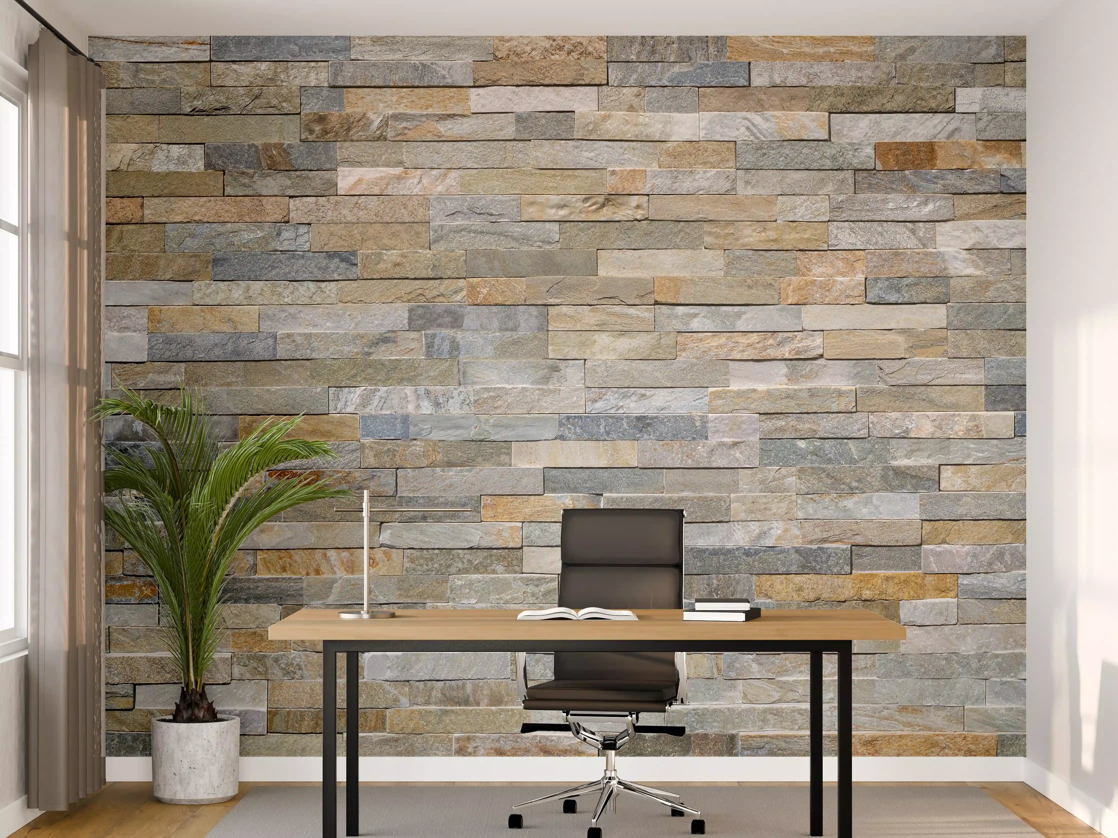 Büro Wandgestaltung - Wand aus farbigen Verblendsteinen