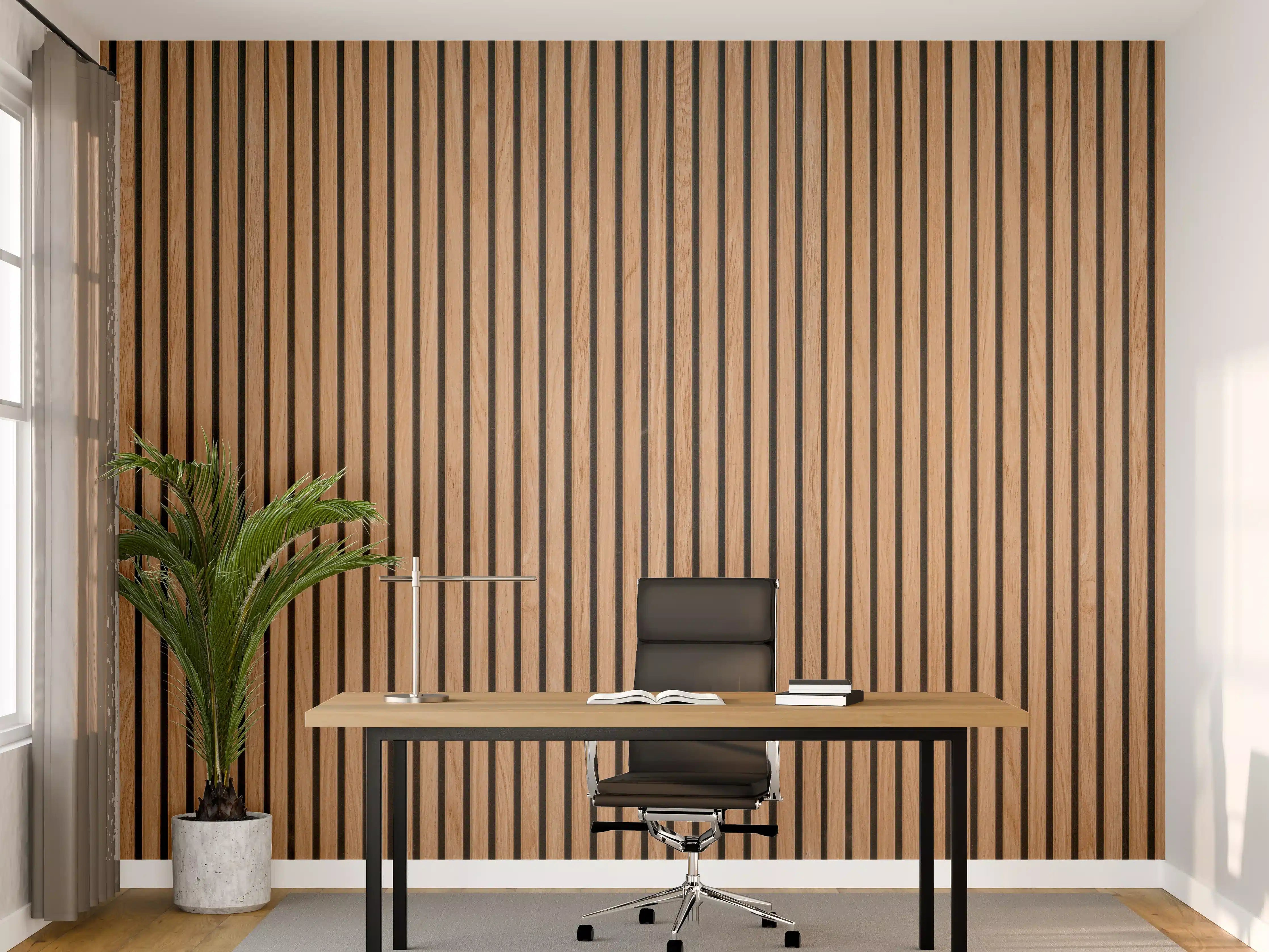 Büro Wandgestaltung - Warme Holzlamellen