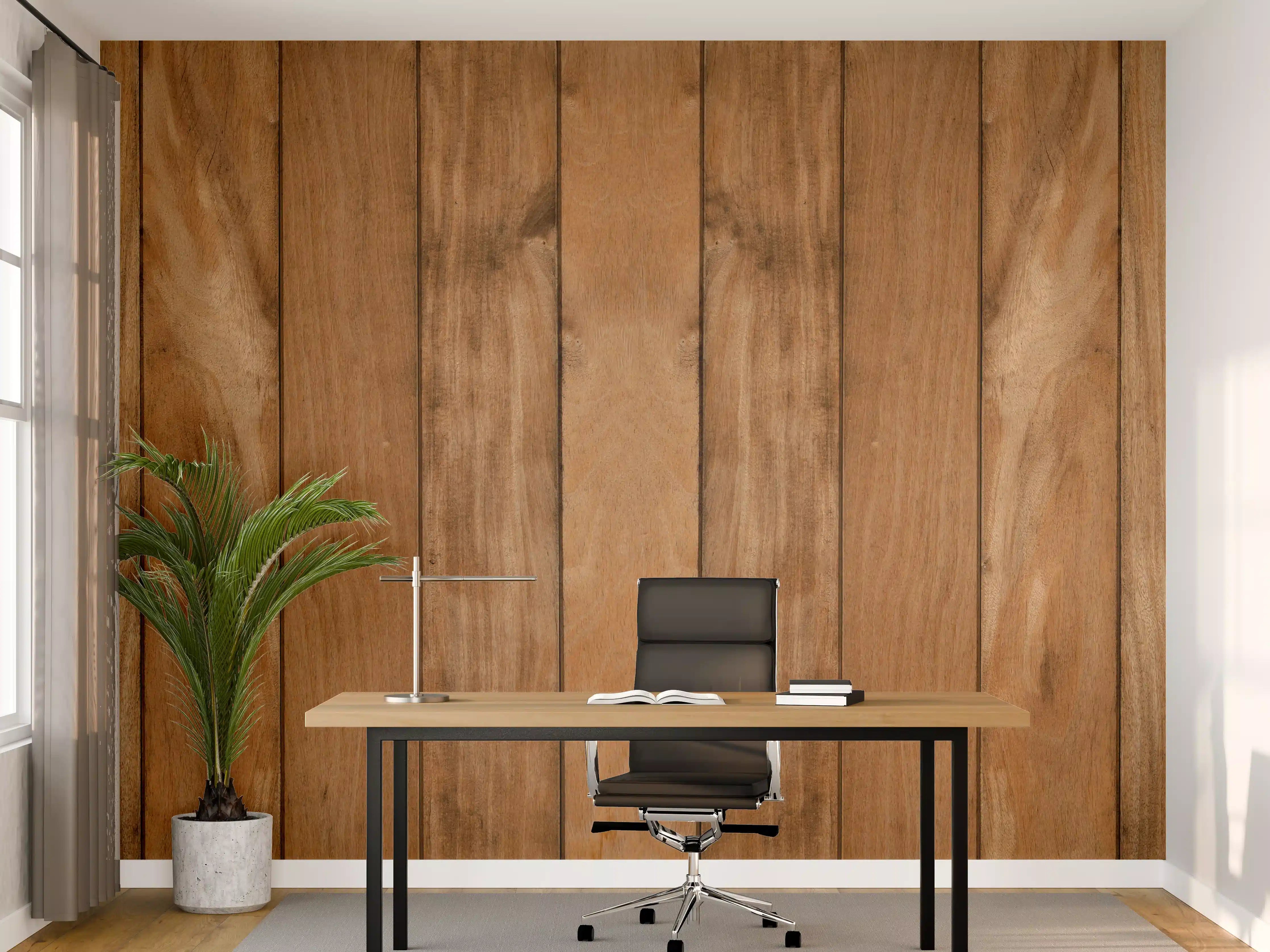 Büro Wandgestaltung - Warmer Holzhintergrund mit Naturholz-Optik
