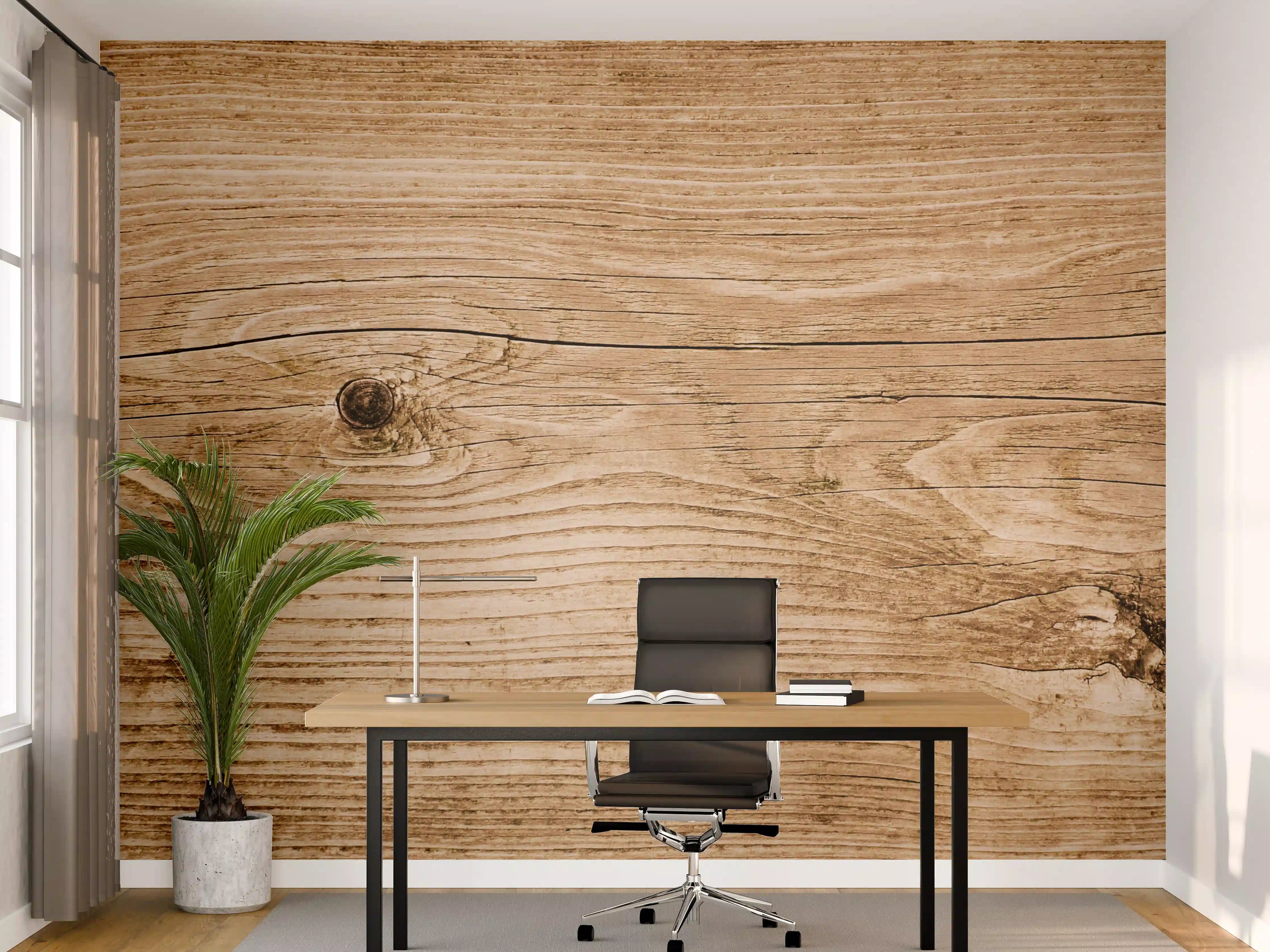 Büro Wandgestaltung - Warmes Holz mit Grautönen