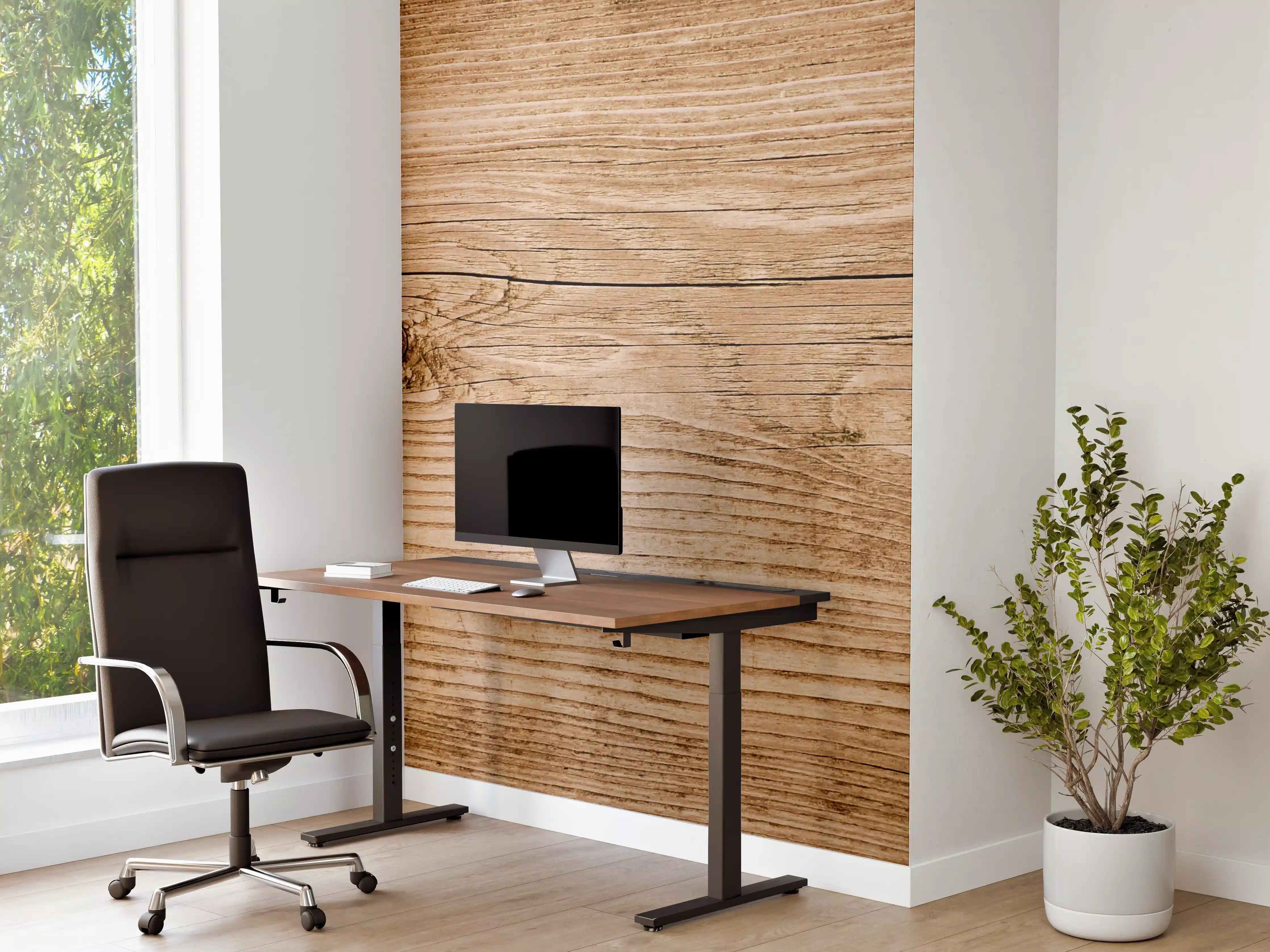 Büro Wandgestaltung - Warmes Holz mit Grautönen
