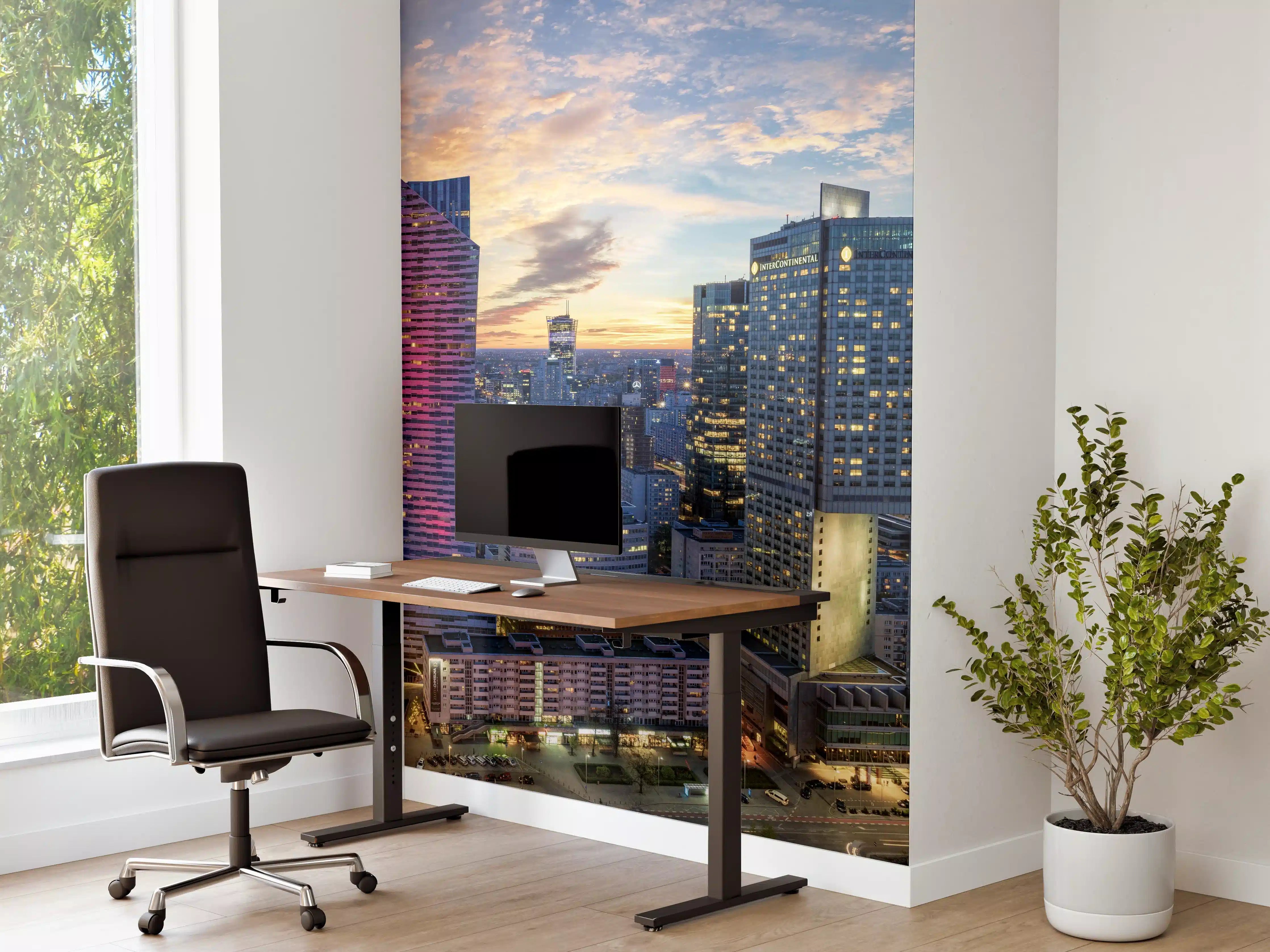 Büro Wandgestaltung - Warschau mit modernen Wolkenkratzer bei Sonnenuntergang