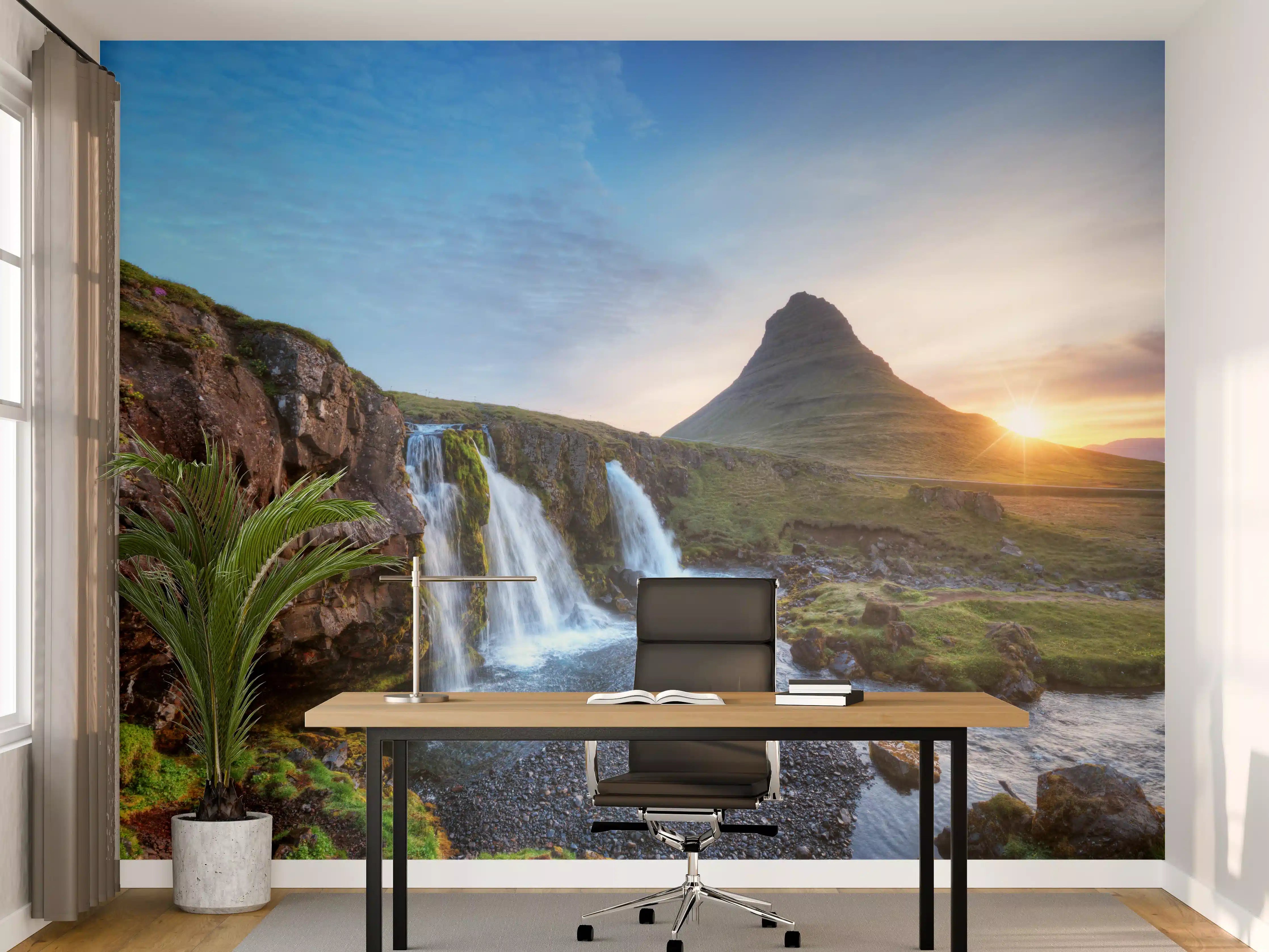 Büro Wandgestaltung - Wasserfall bei Sonnenuntergang