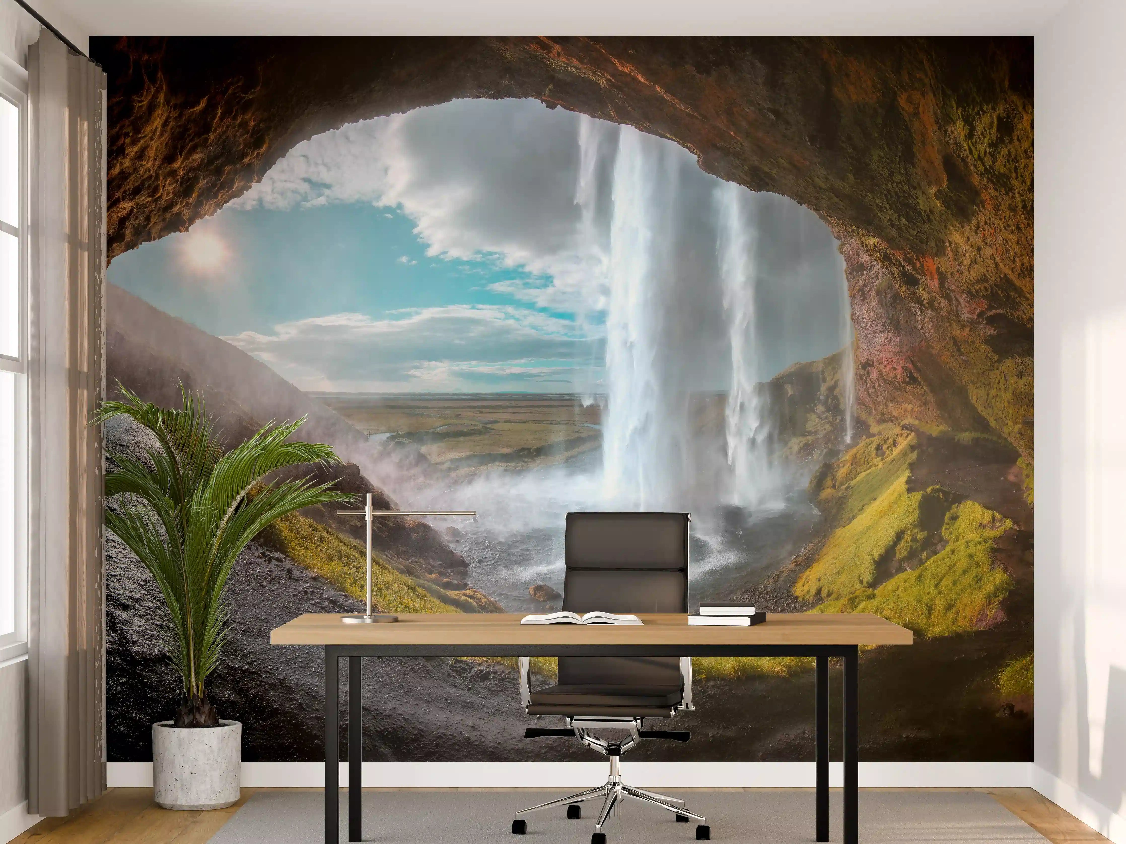 Büro Wandgestaltung - Wasserfall durch Bergtunnel