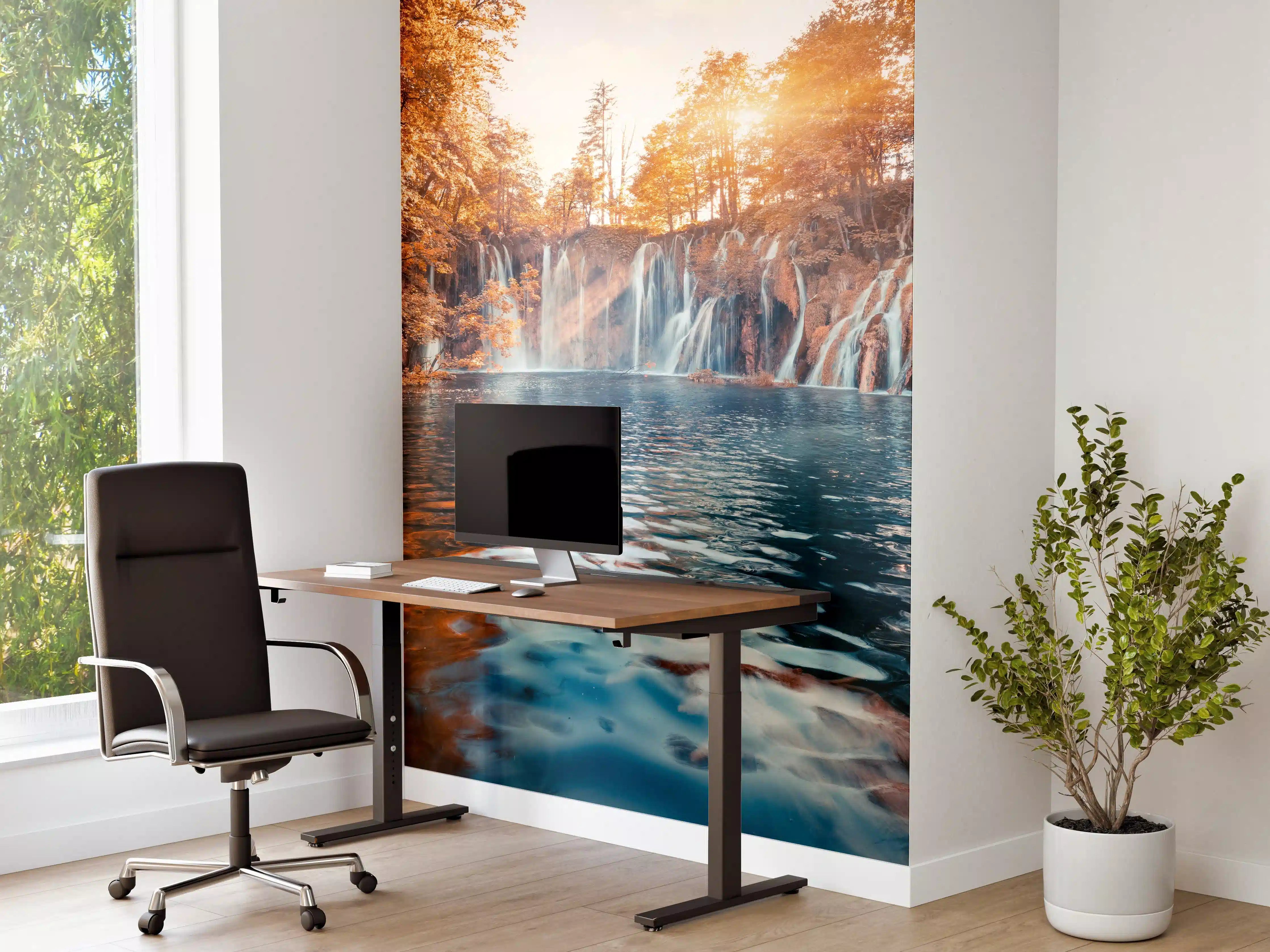 Büro Wandgestaltung - Wasserfall in Plitvice Nation bei Sonnenaufgang
