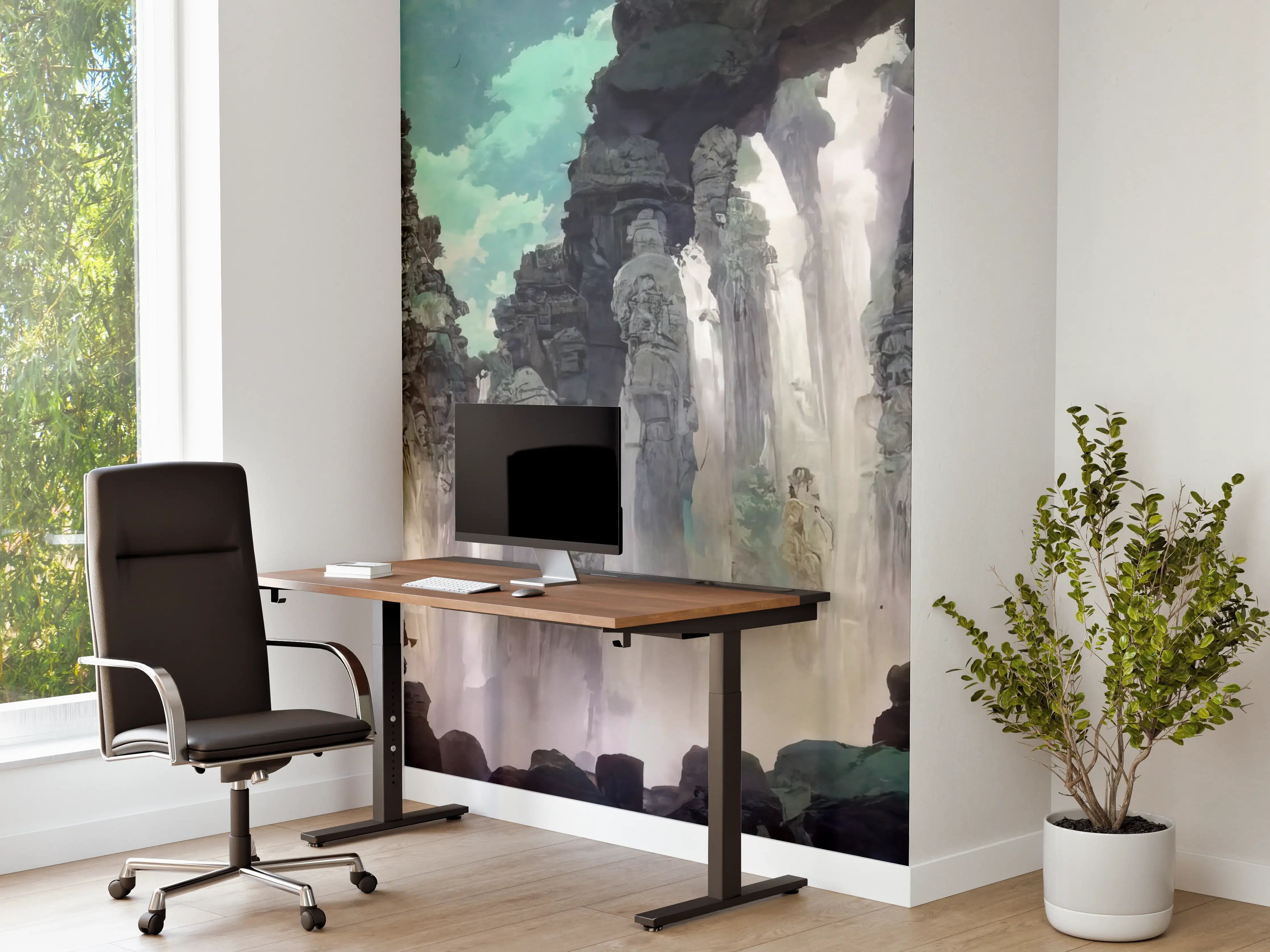 Büro Wandgestaltung - Wasserfall in einer Höhle - Zeichnung