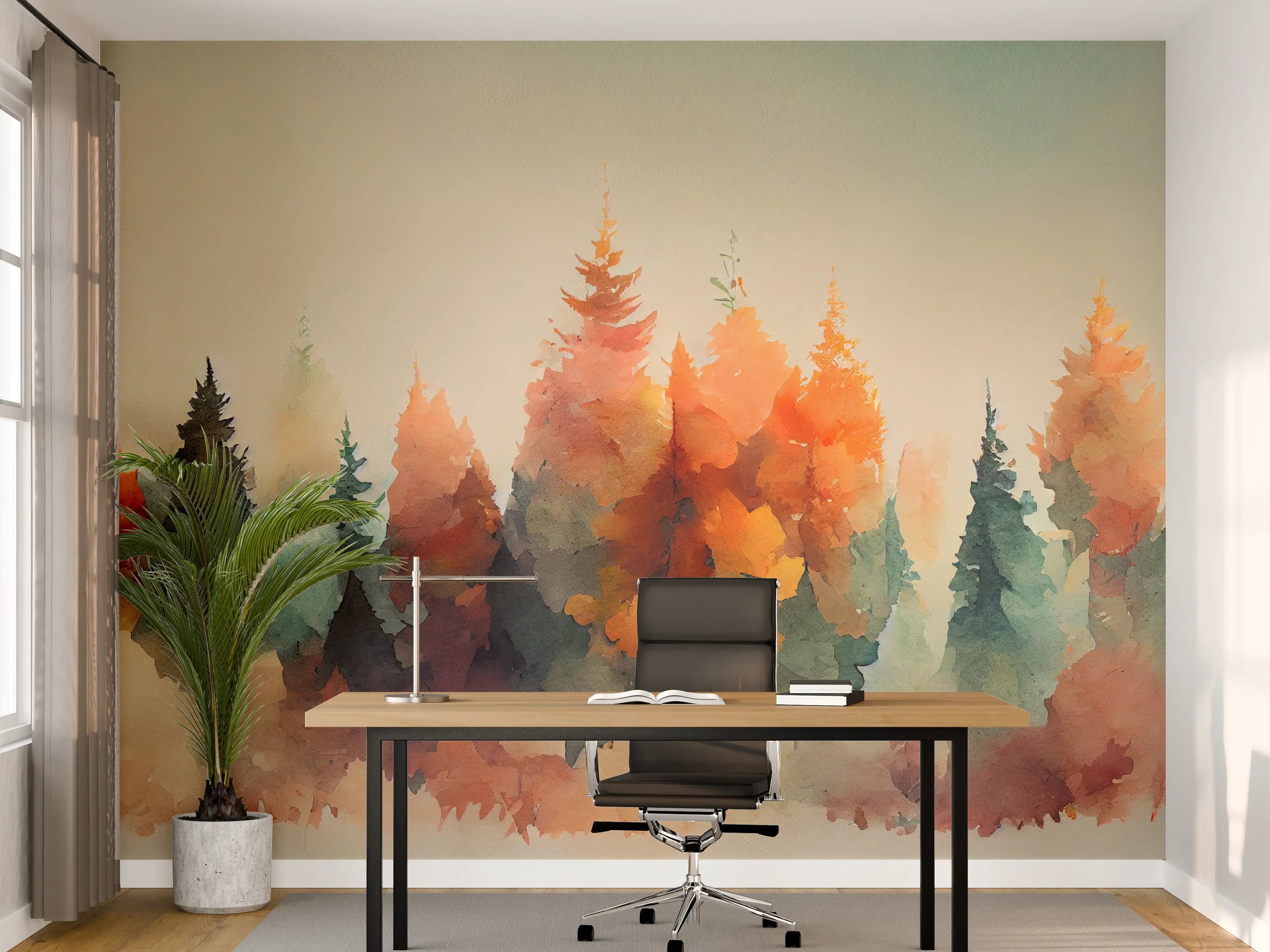Büro Wandgestaltung - Wasserfarben-Malerei von Herbstbäumen
