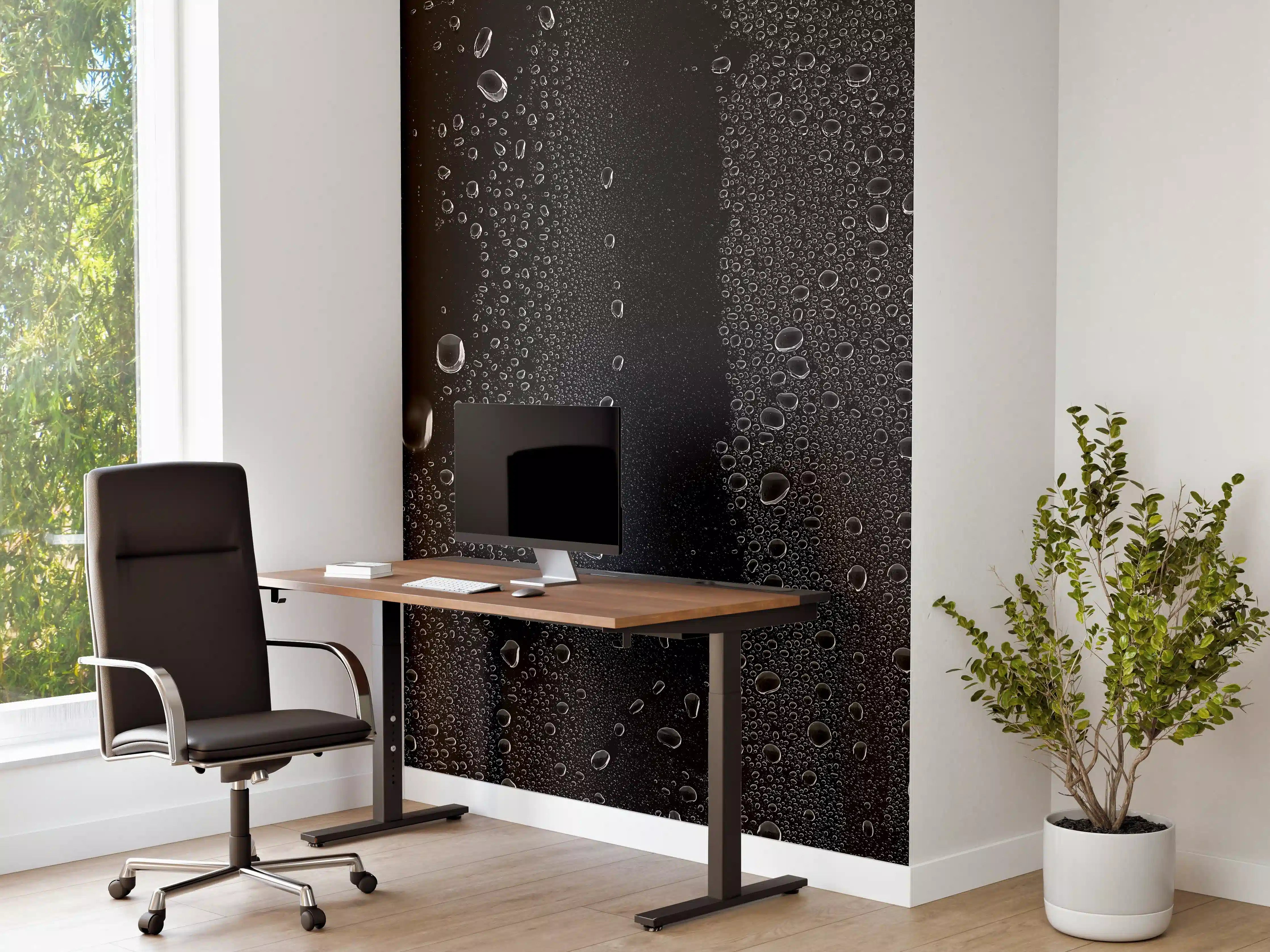 Büro Wandgestaltung - Wassertropfen auf schwarzem Glas