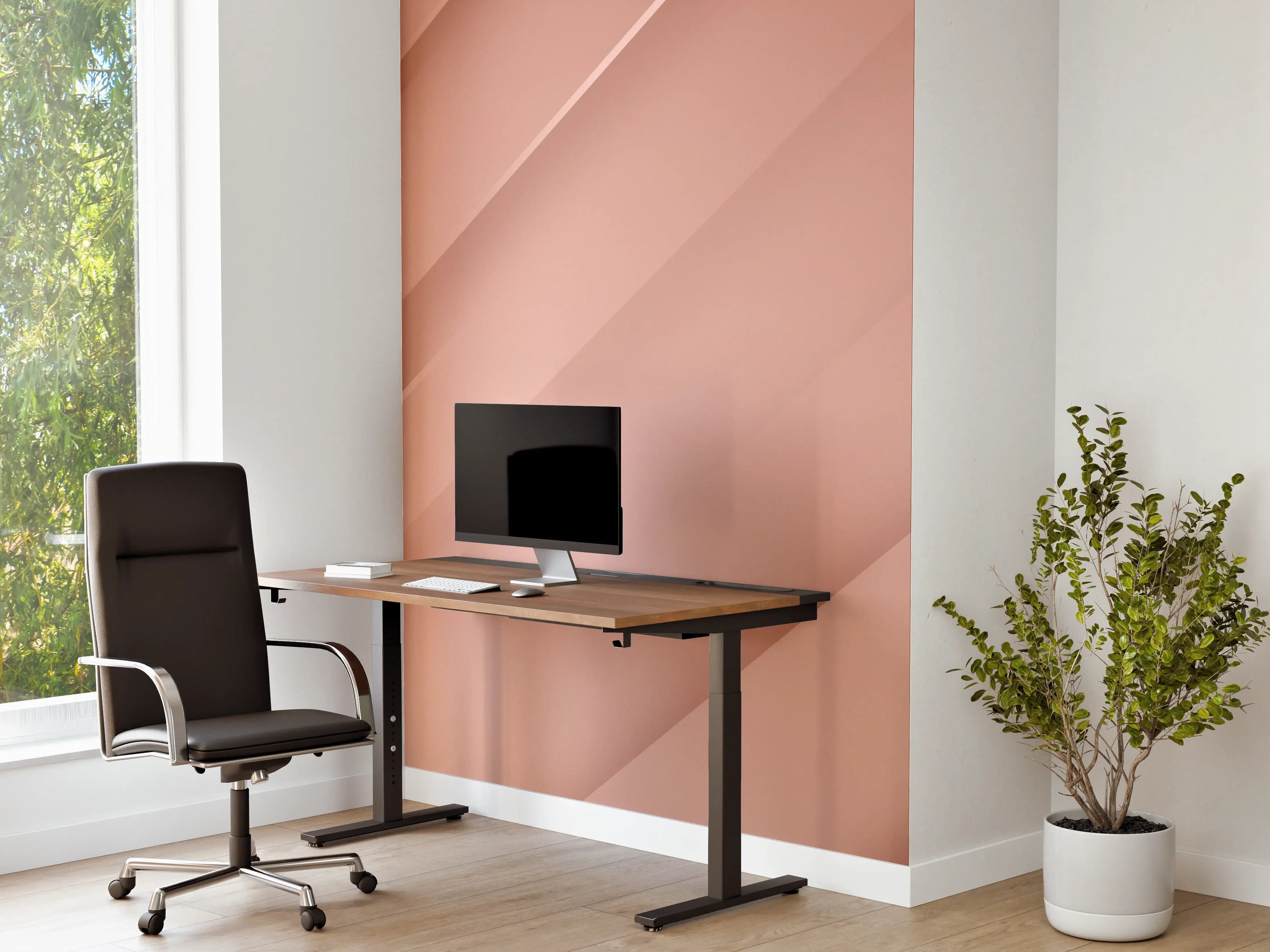Büro Wandgestaltung - Weiche Rosé-Töne mit subtilen Linien