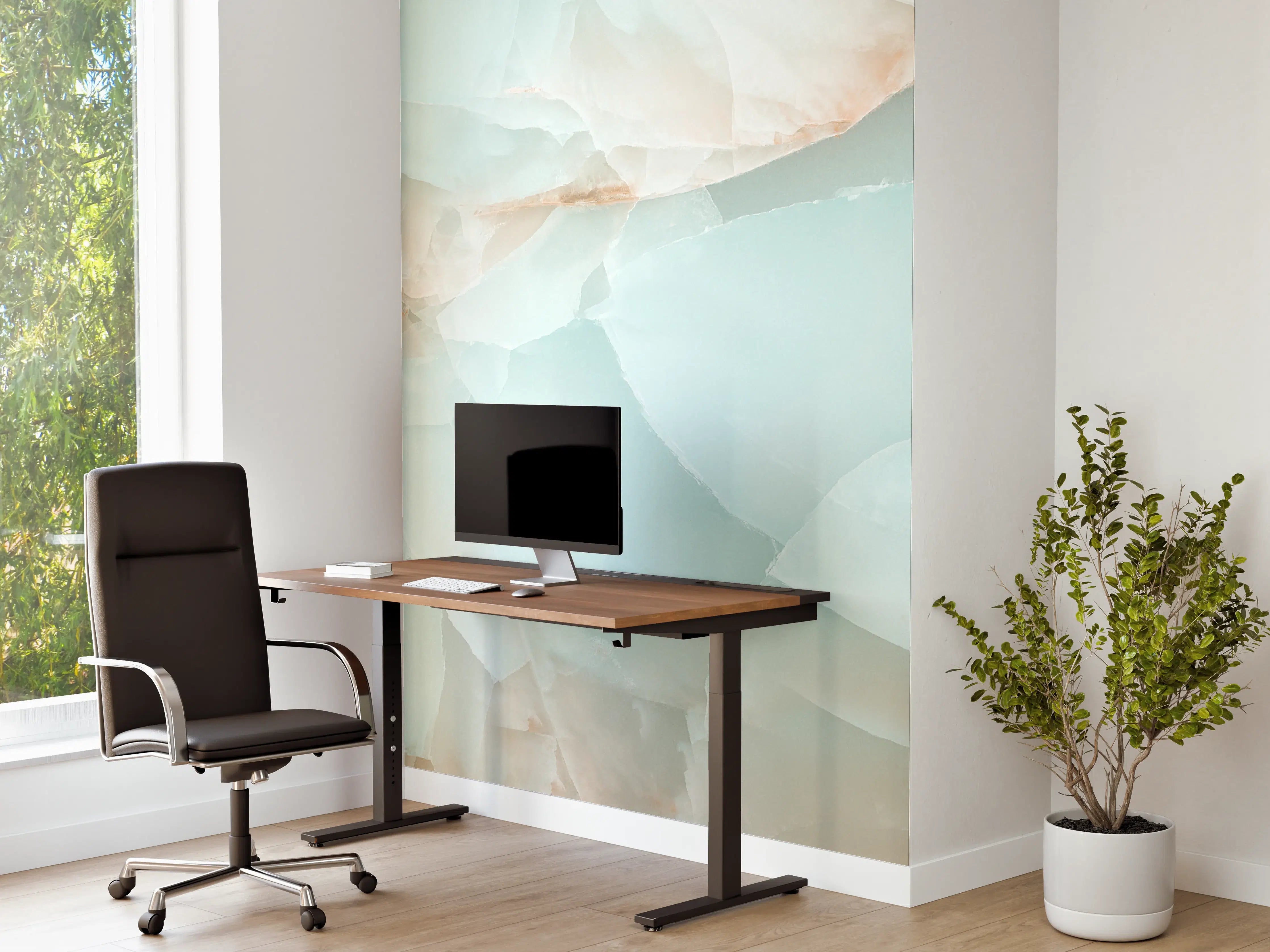 Büro Wandgestaltung - Weiche Türkis-Creme Marmortextur