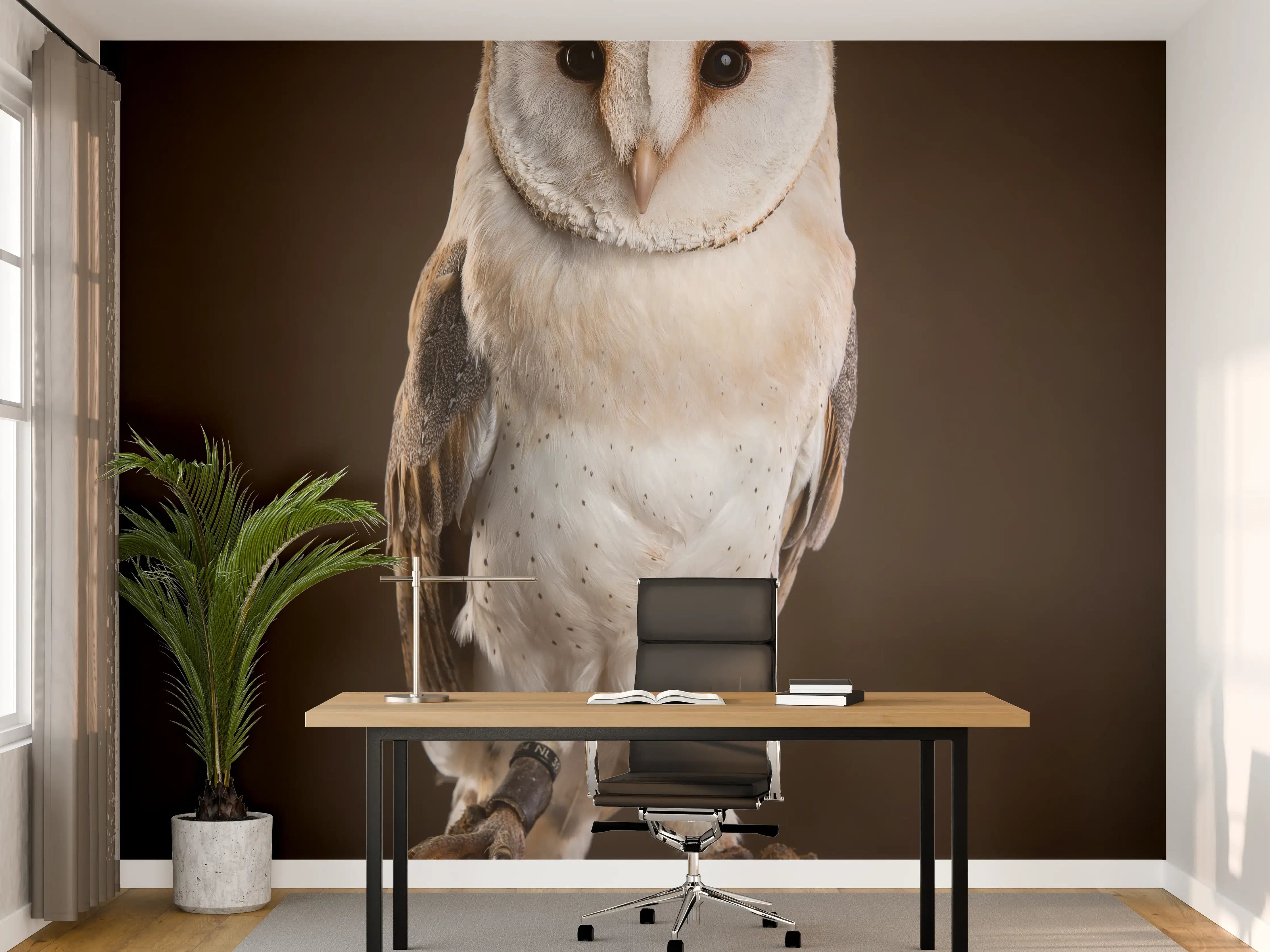Büro Wandgestaltung - Weiß-Brauner Waldkauz auf Ast