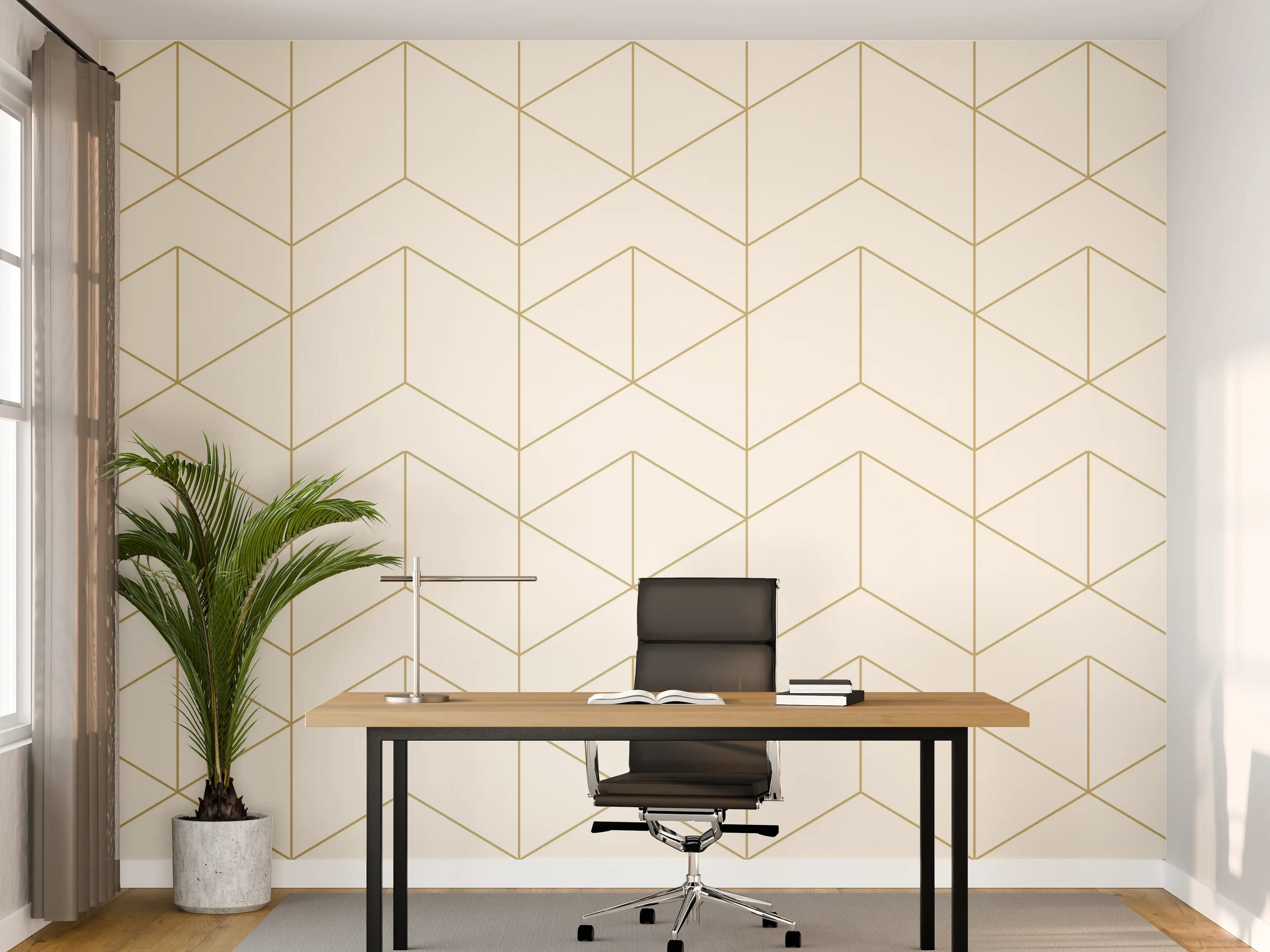 Büro Wandgestaltung - Weiß-Goldene Muster Tapete