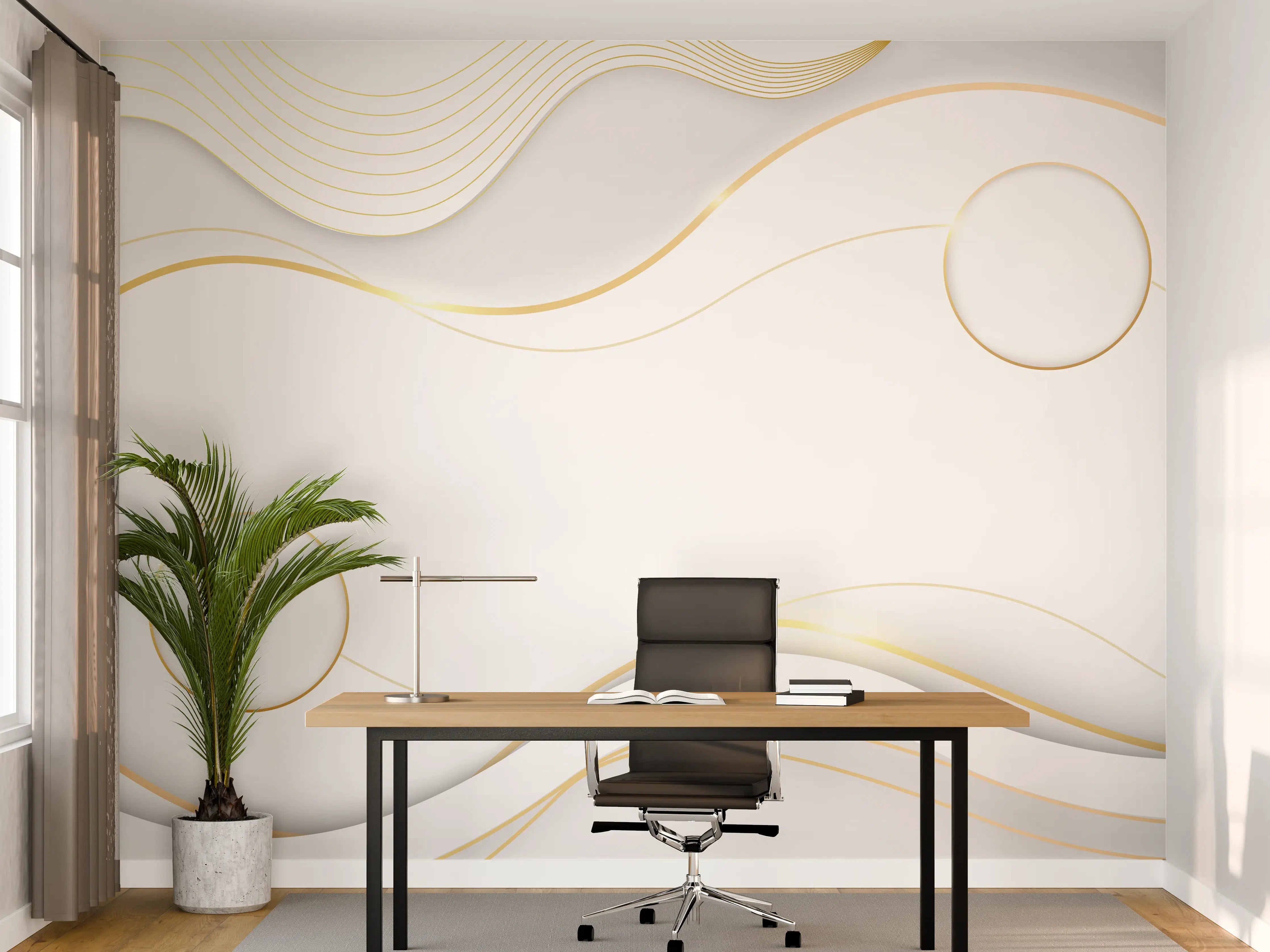 Büro Wandgestaltung - Weiß-Goldene Wellen Grafik