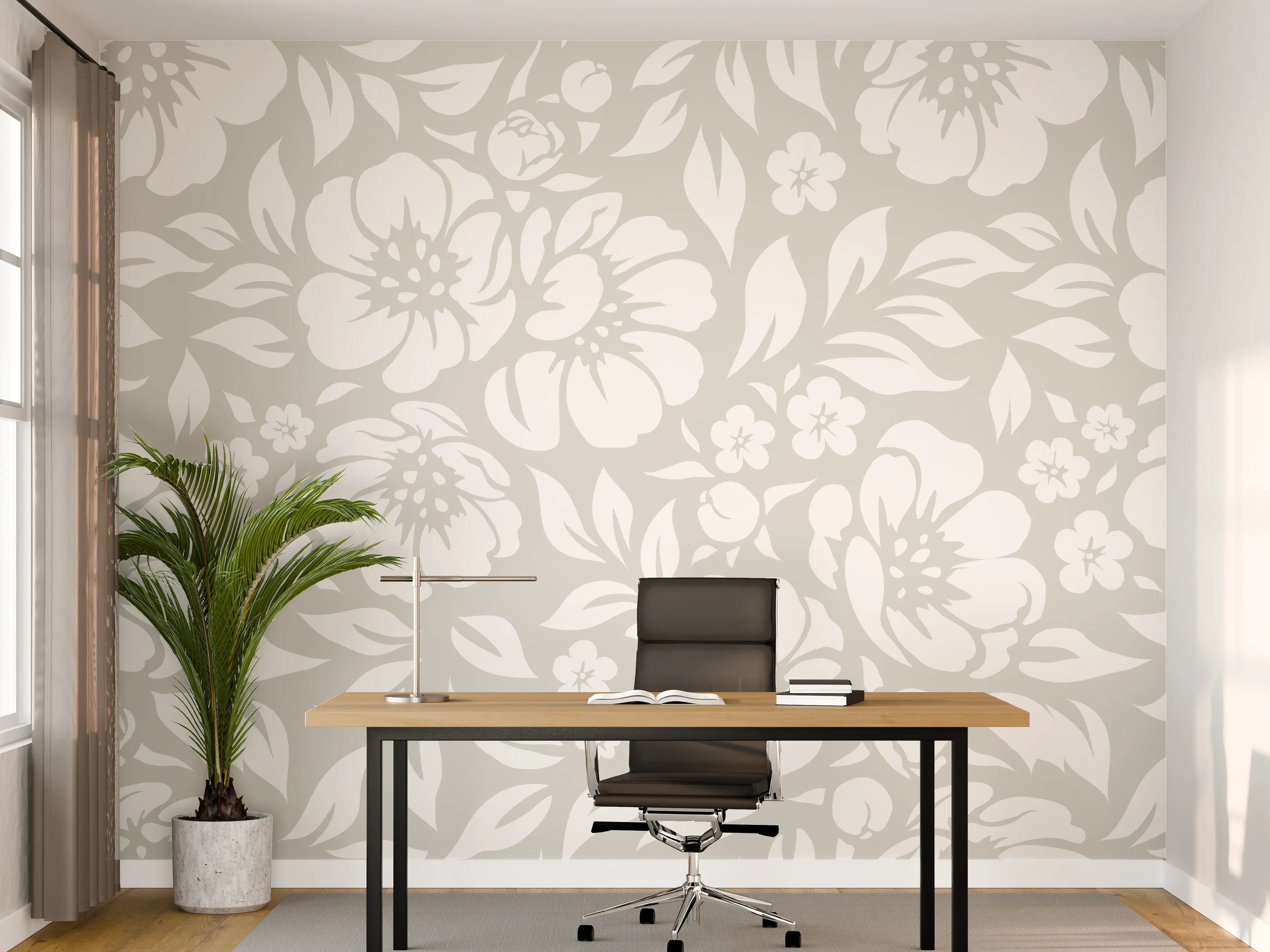 Büro Wandgestaltung - Weiß-Grau florale Muster