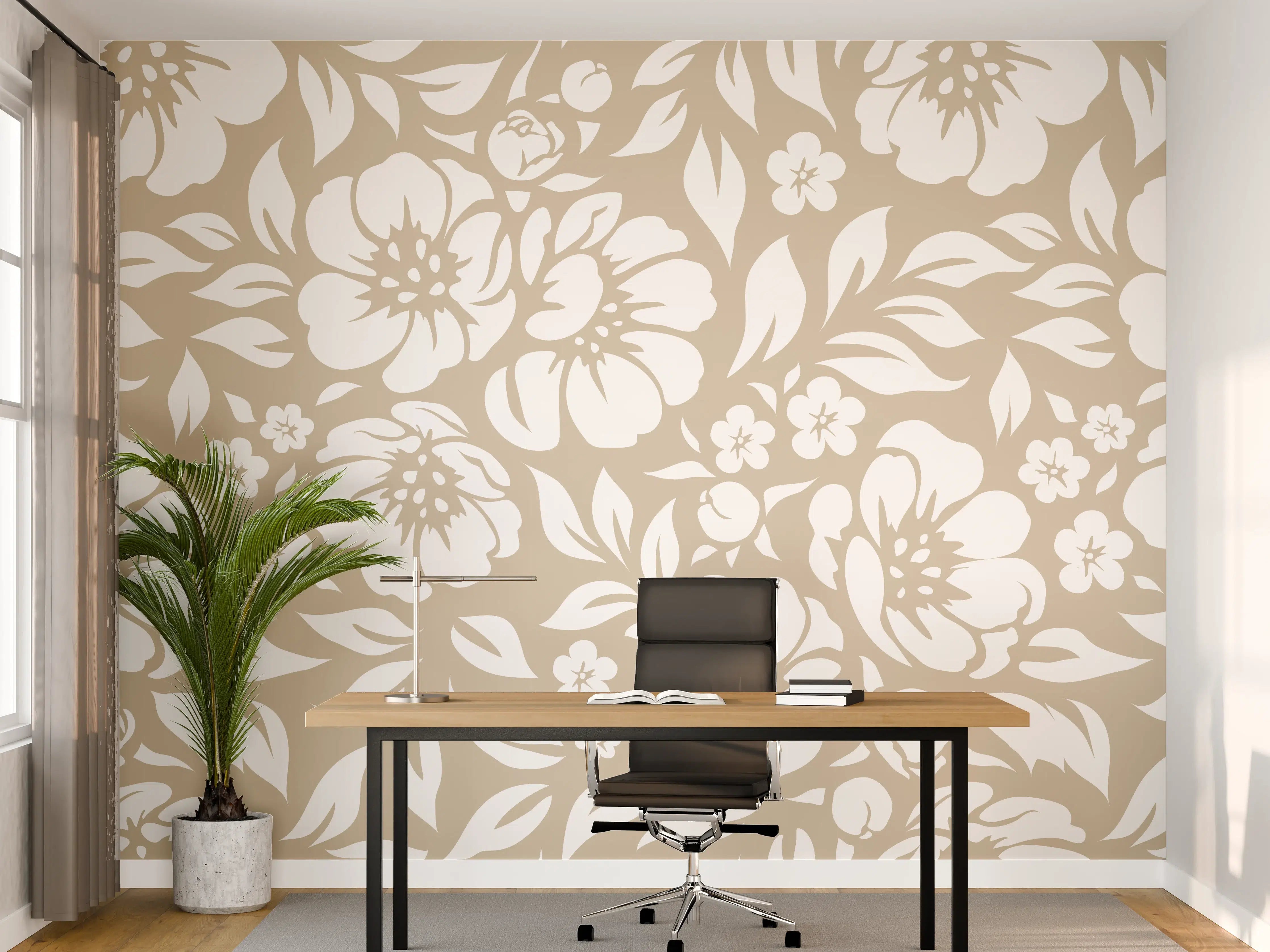 Büro Wandgestaltung - Weiß-Grau-florale Tapete