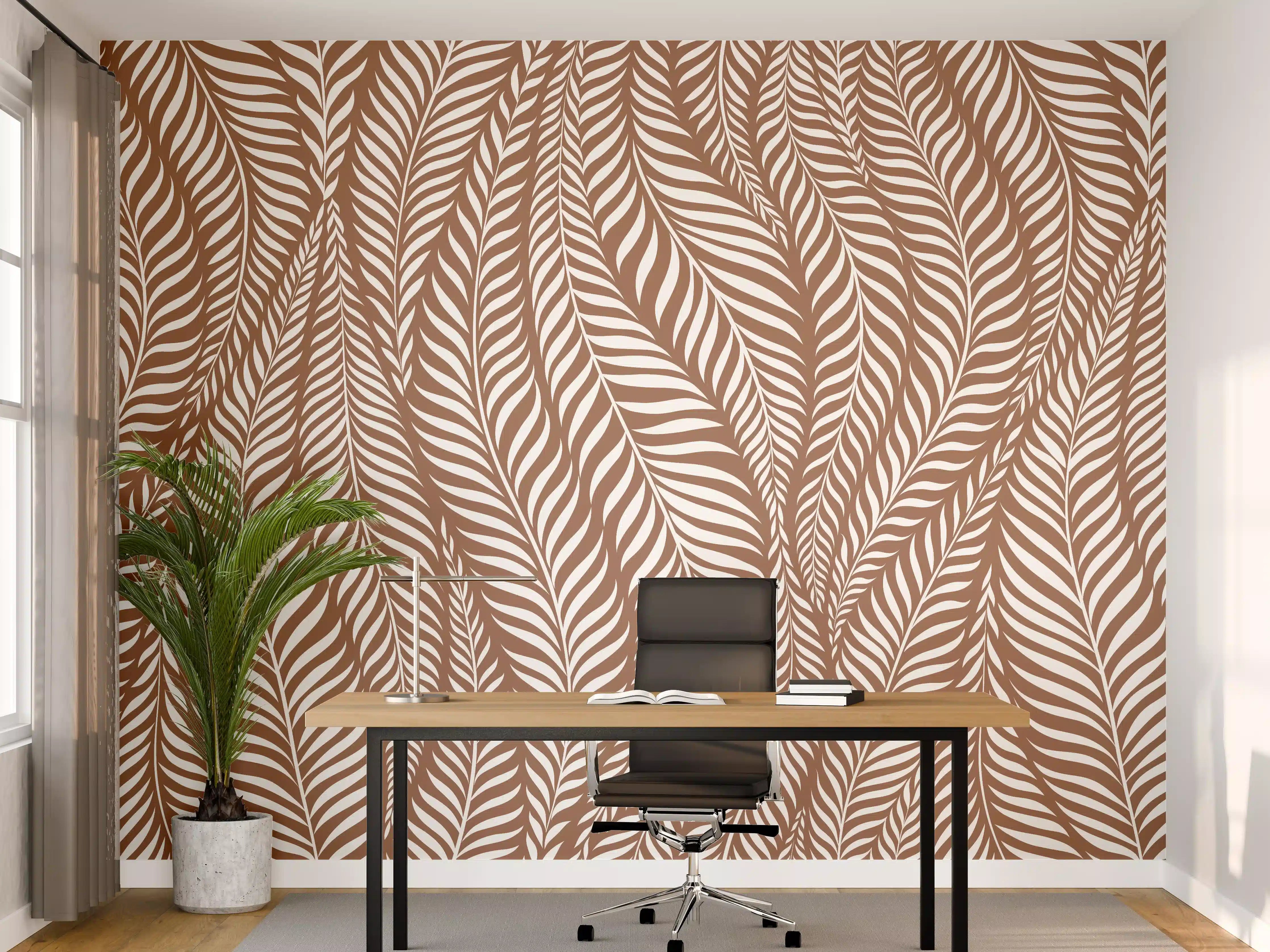 Büro Wandgestaltung - Weiß-Graue Blattmuster-Textur