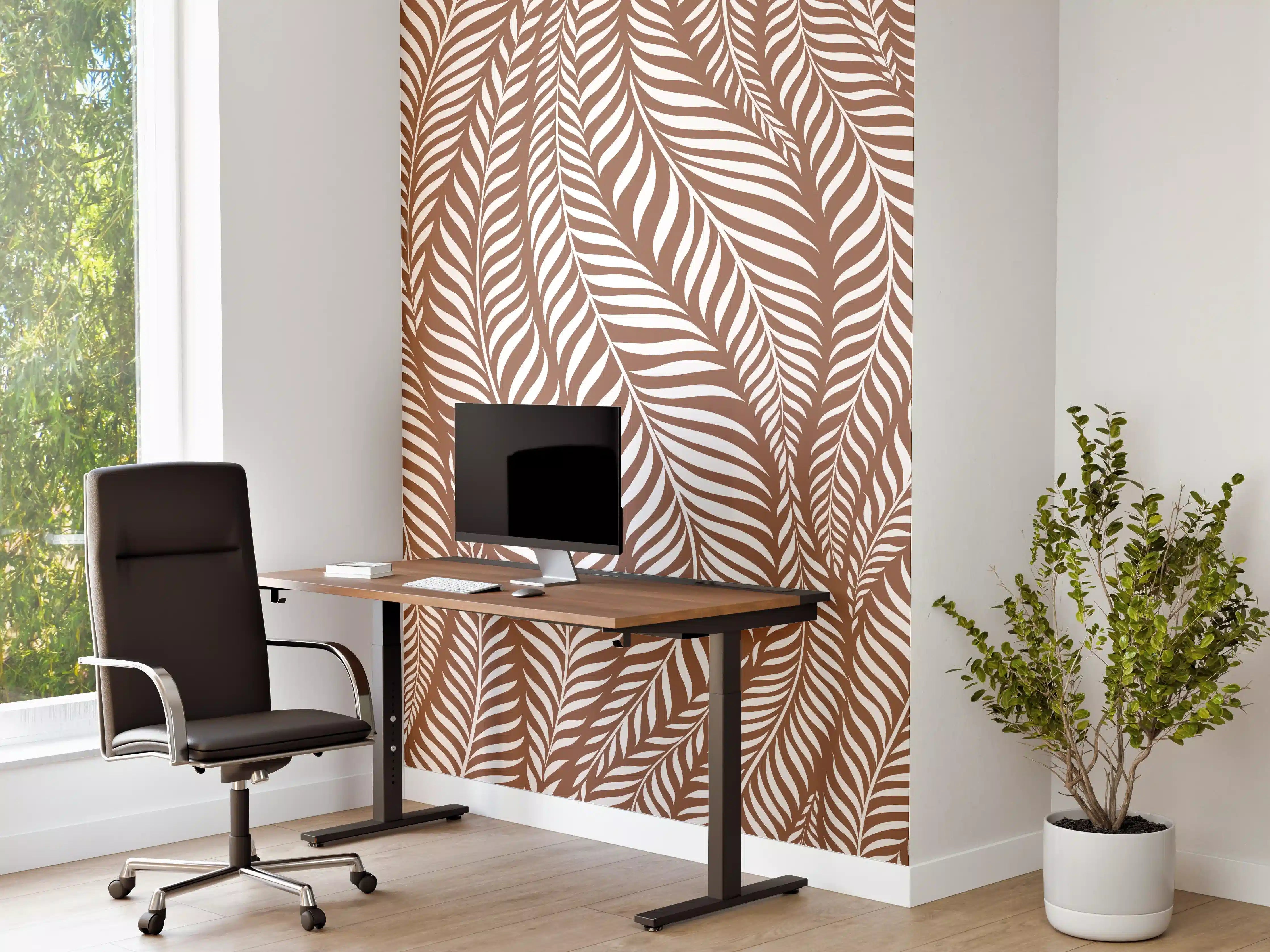 Büro Wandgestaltung - Weiß-Graue Blattmuster-Textur