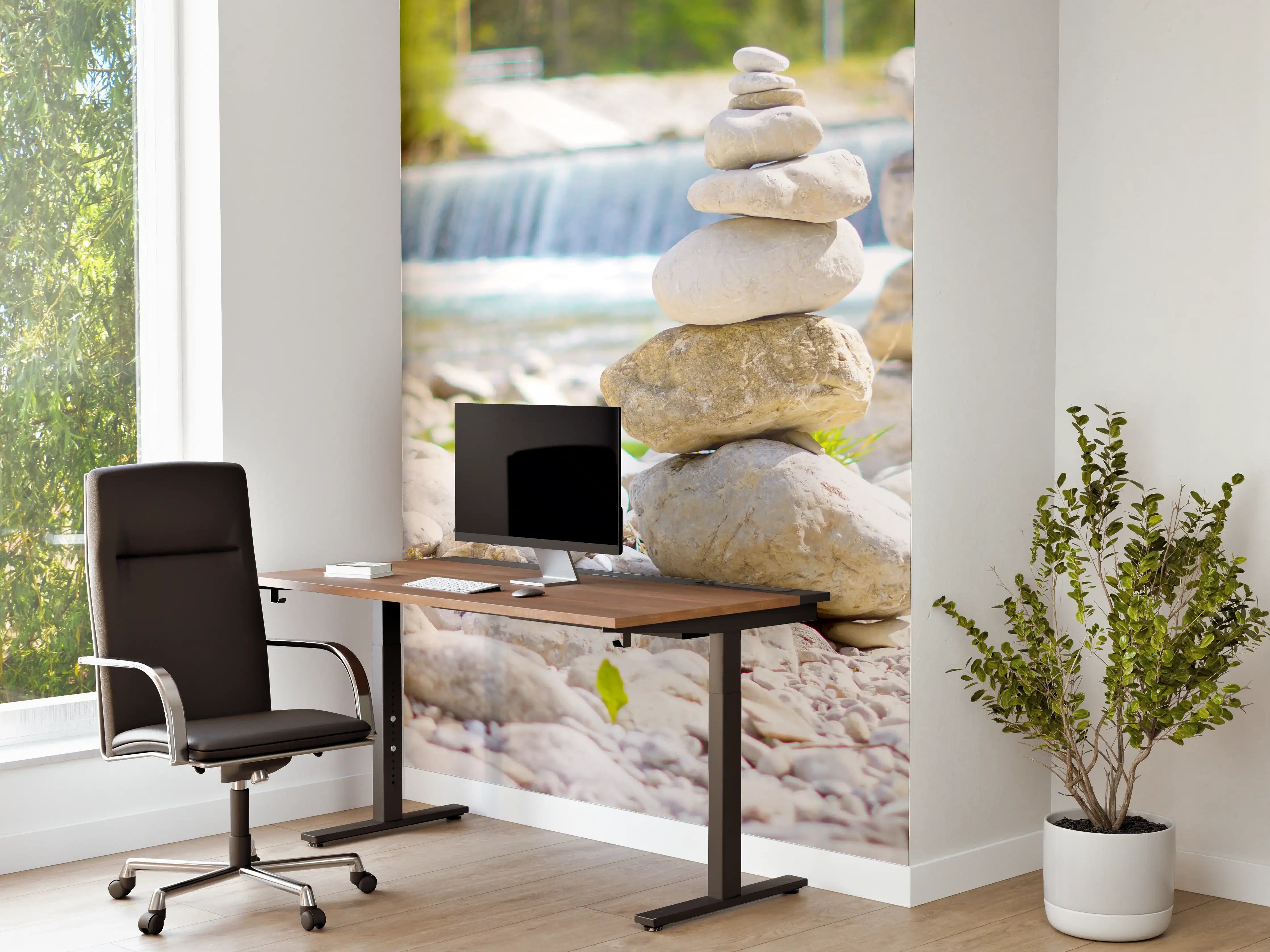 Büro Wandgestaltung - Weiß-Graue Flusssteinbalance