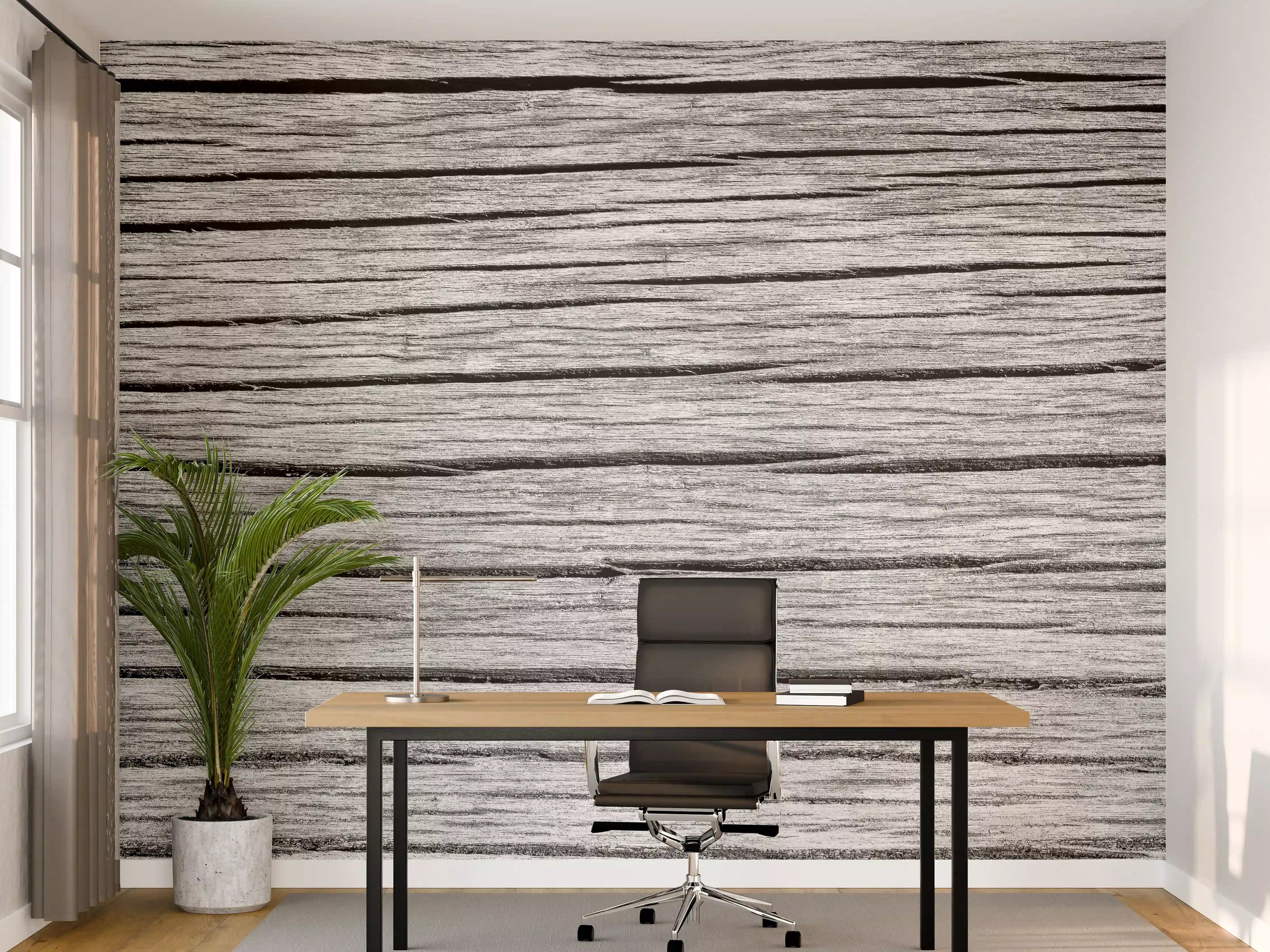 Büro Wandgestaltung - Weiß-Graue Holztextur Panorama