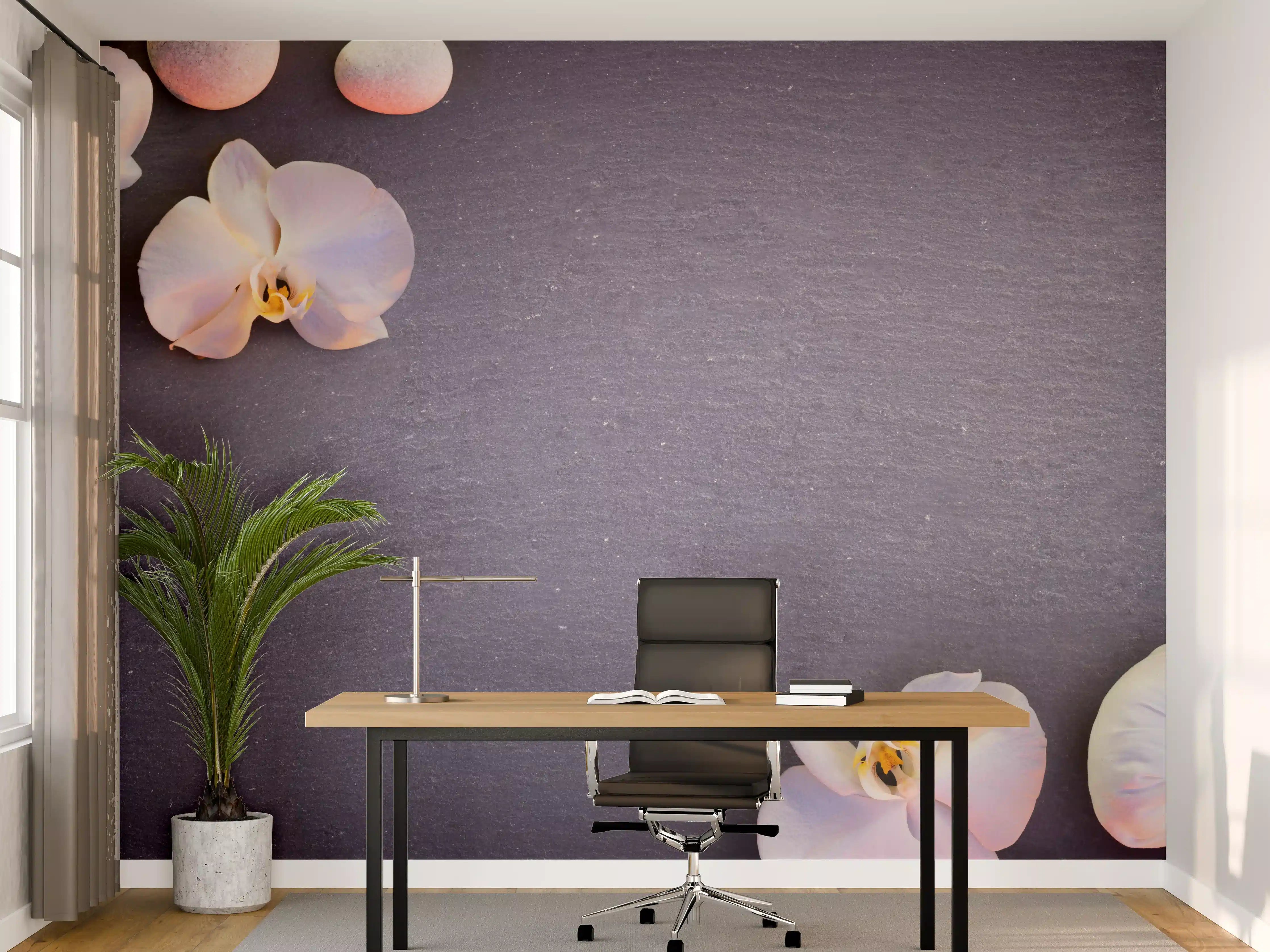 Büro Wandgestaltung - Weiß-Rosa Orchideen auf Schiefer