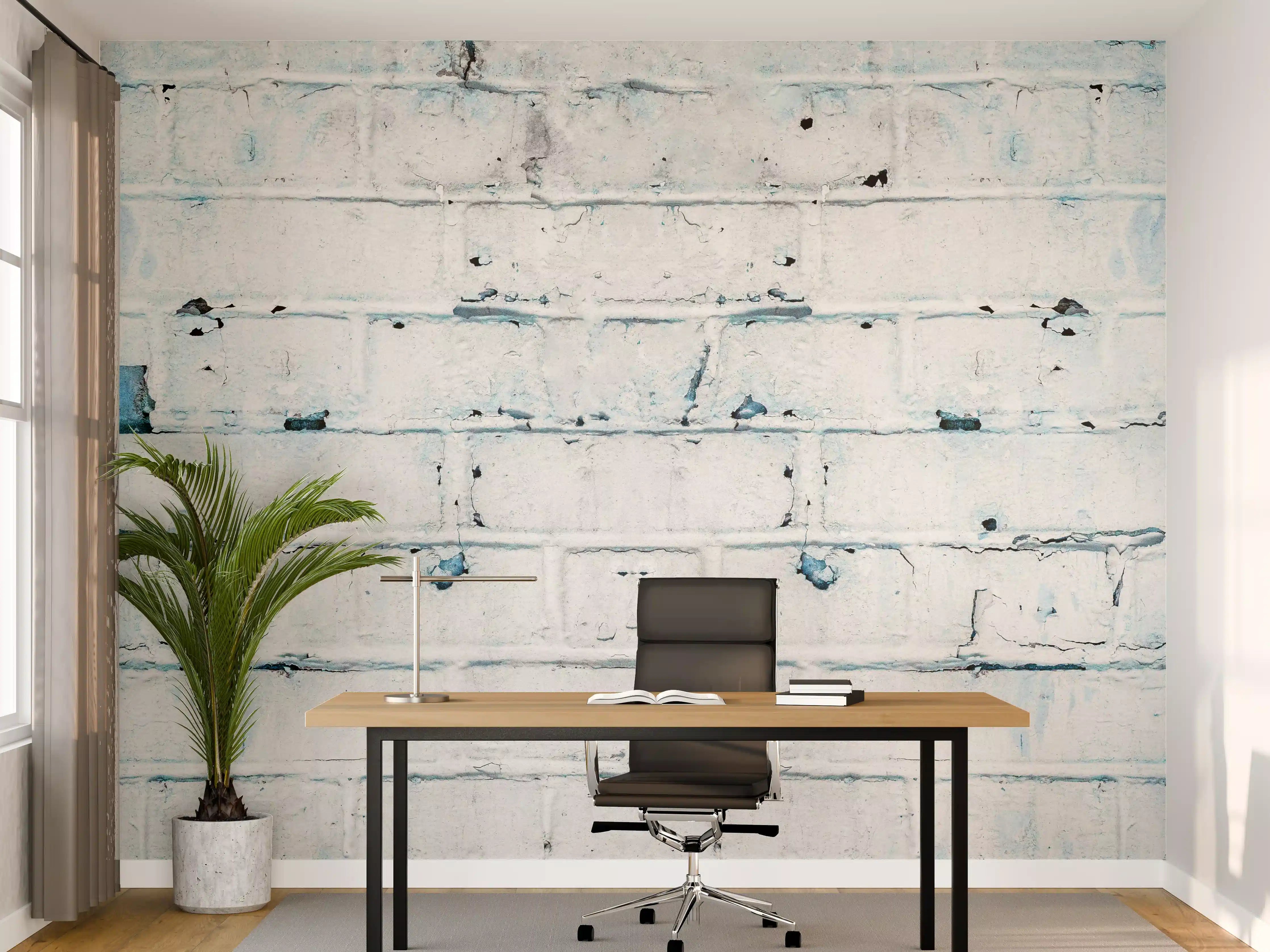 Büro Wandgestaltung - Weiß blau beschädigte Backsteinmauer