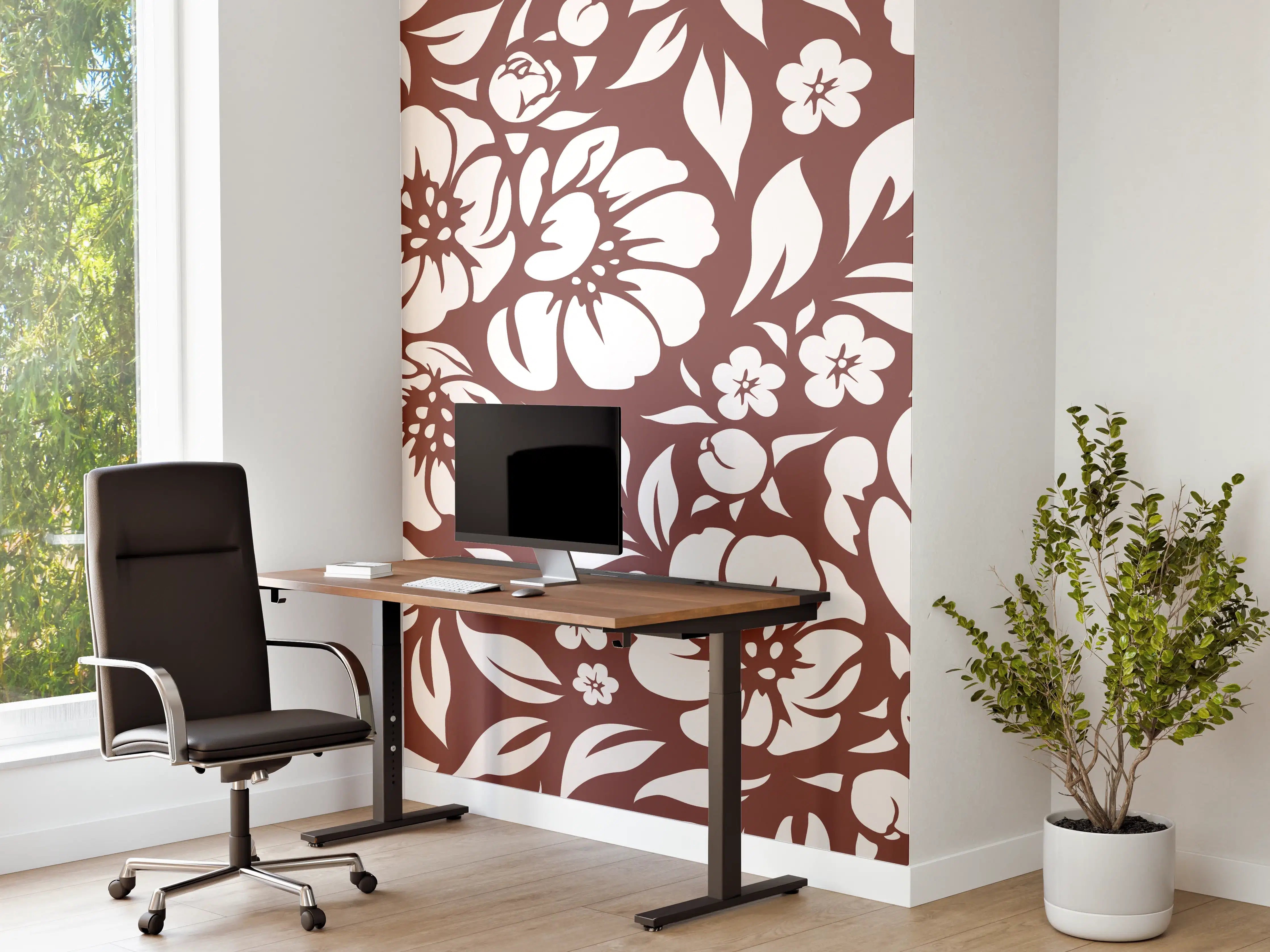Büro Wandgestaltung - Weiße Blumenmuster-Fliese mit grauen Nuancen