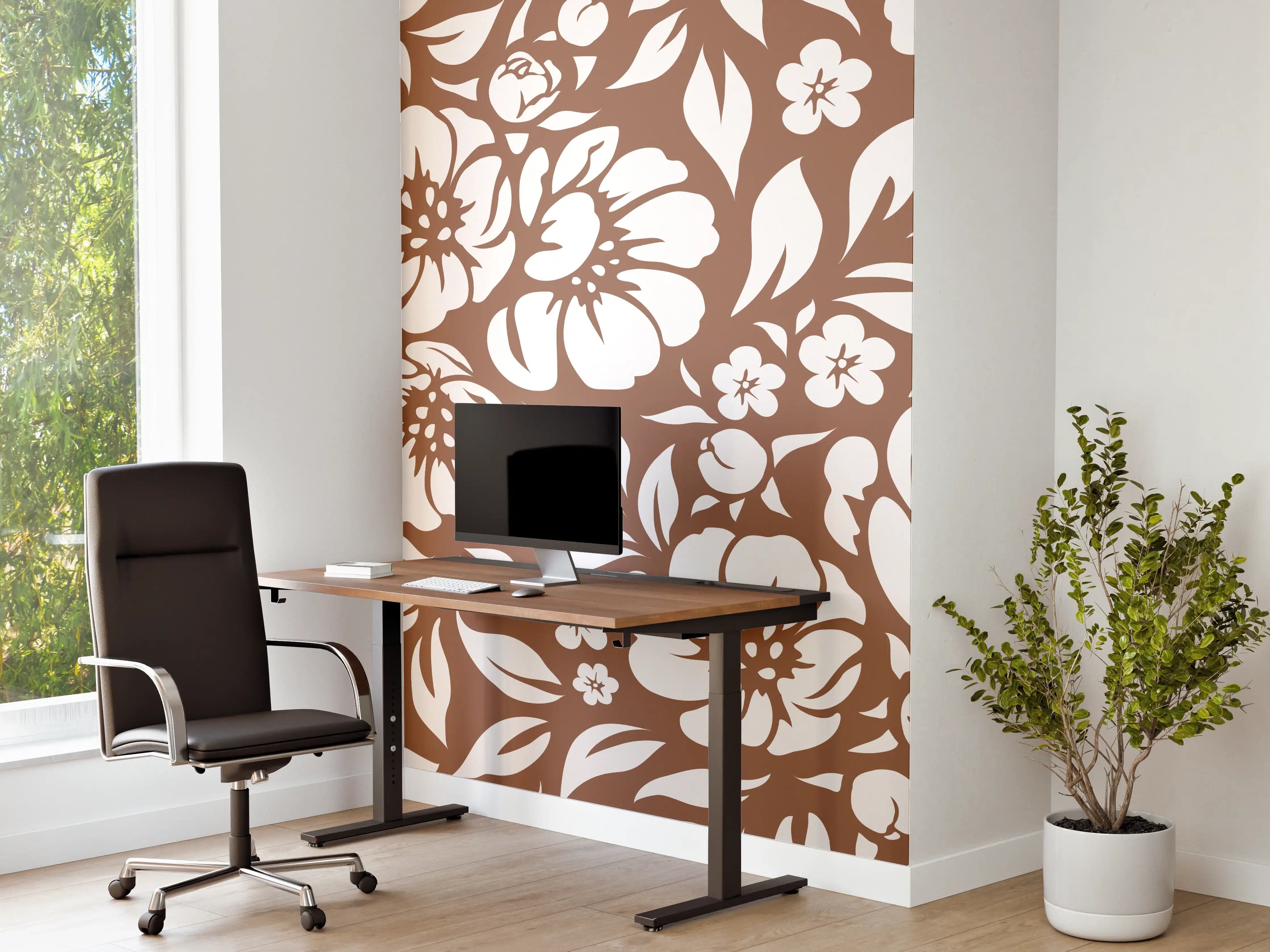 Büro Wandgestaltung - Weiße Blumenmuster mit zarten Grautönen