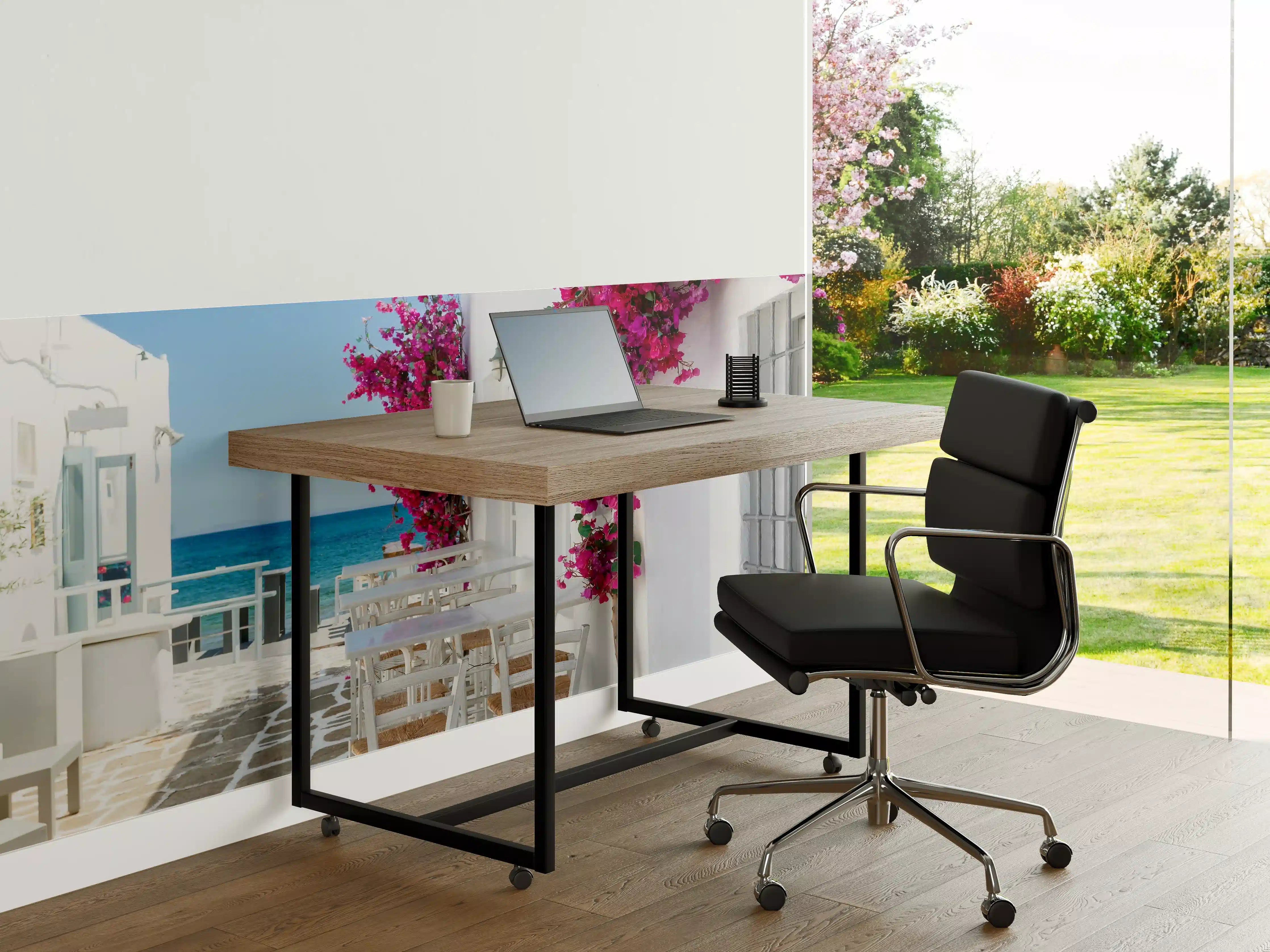 Büro Wandgestaltung - Weiße Gasse mit Oleander Blumen in Mykonos
