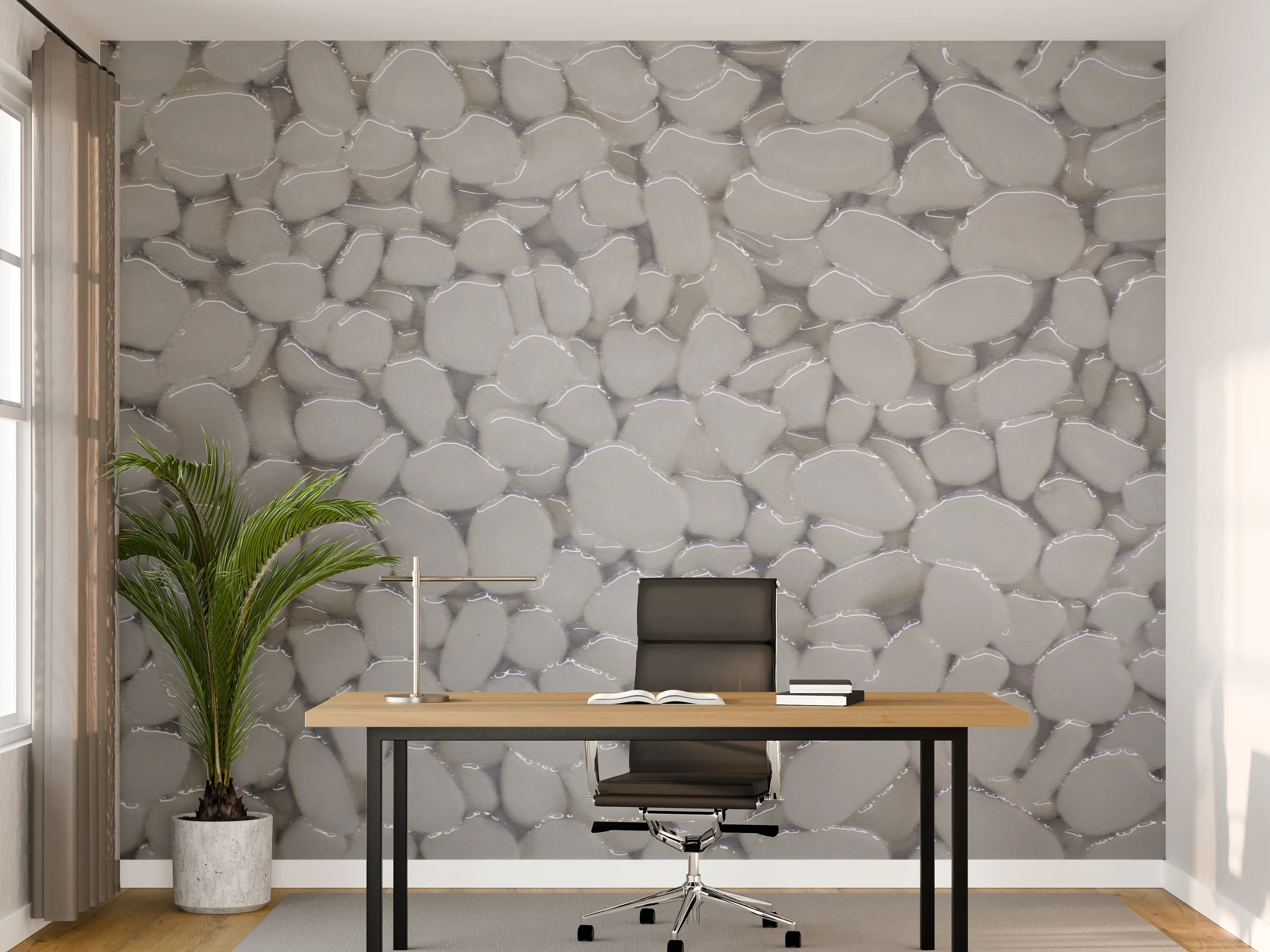 Büro Wandgestaltung - Weiße Kieselsteine im Garten