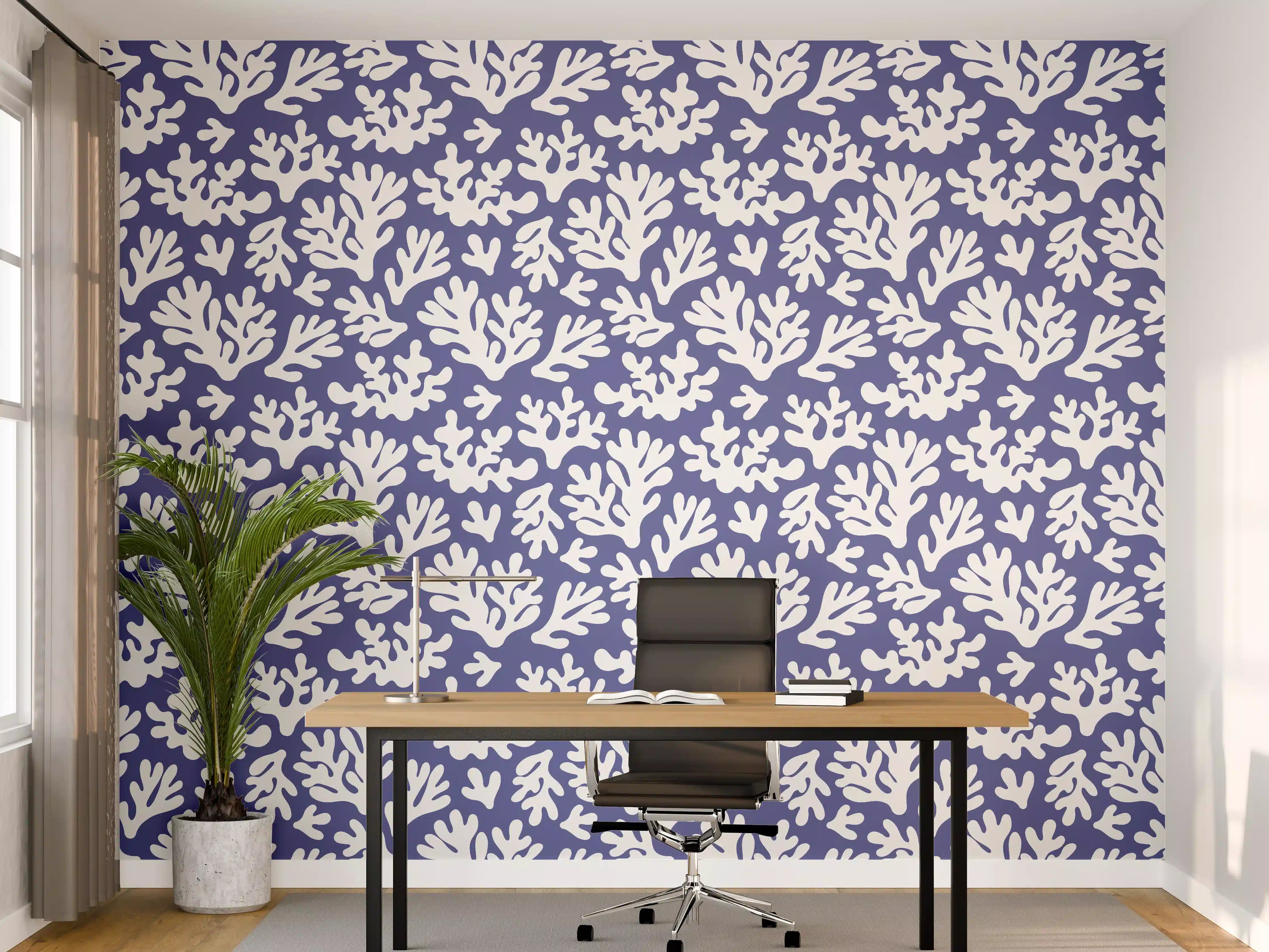 Büro Wandgestaltung - Weiße Korallen auf Blau