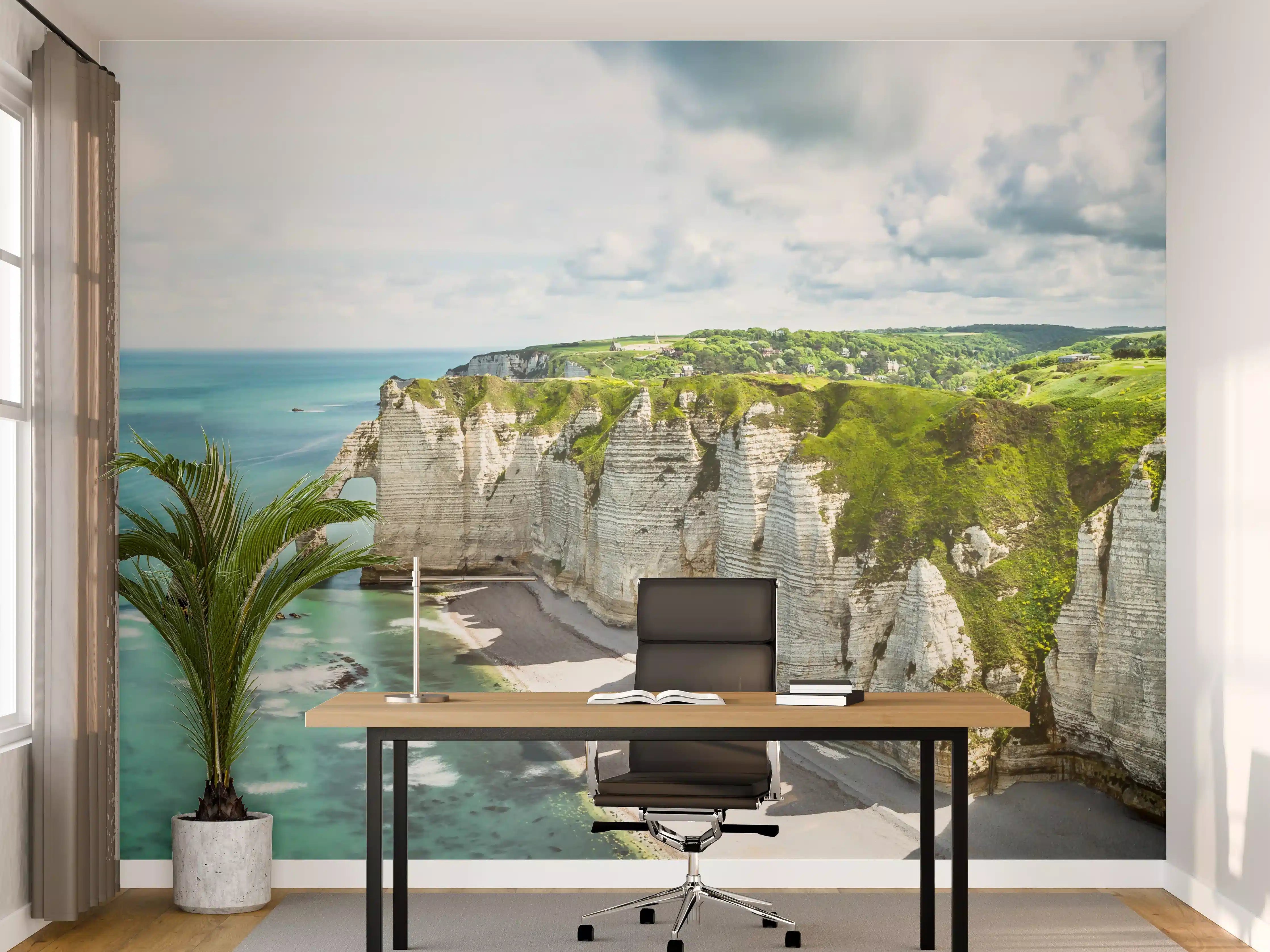 Büro Wandgestaltung - Weiße Kreidefelsen an der Küste mit grünem Kliff